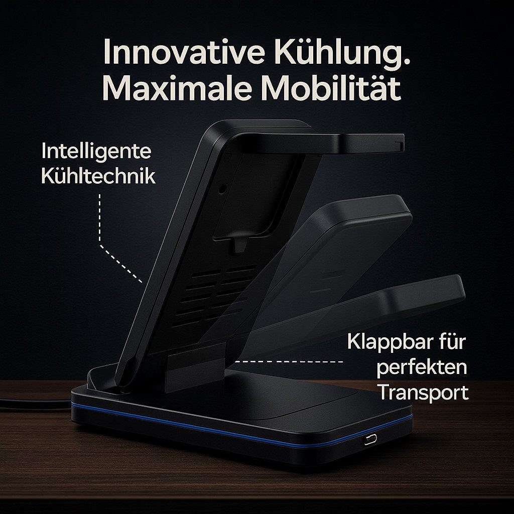 Alpha Electronics Kabelloses Ladegerät 3in1 Wireless Charger Induktions-Ladegerät (1500 mA, Spar-Set, 2-tlg., Universelle QI Kompatibilität, Ladestation für iPhone 17/16/15 für Apple Watch Ultra 10 9 8 Air Pods)
