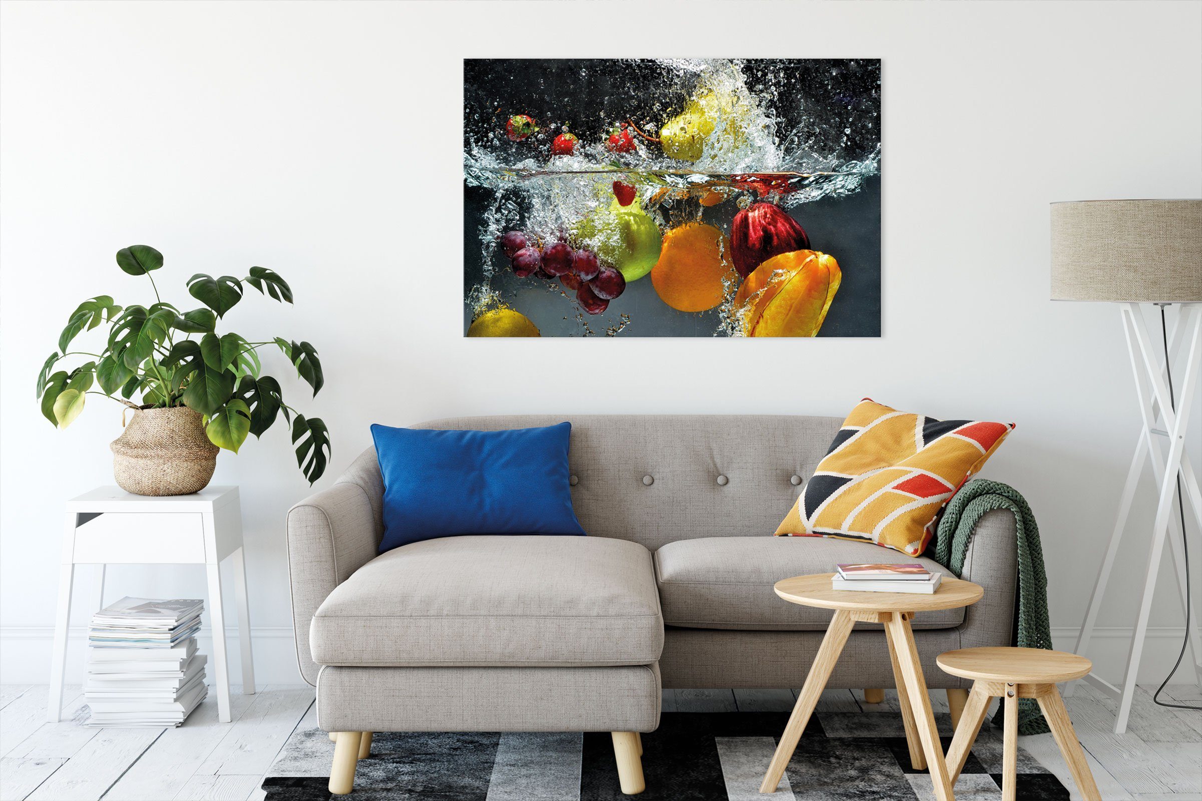 Pixxprint Leinwandbild Früchte fallen ins Wasser, günstig online kaufen