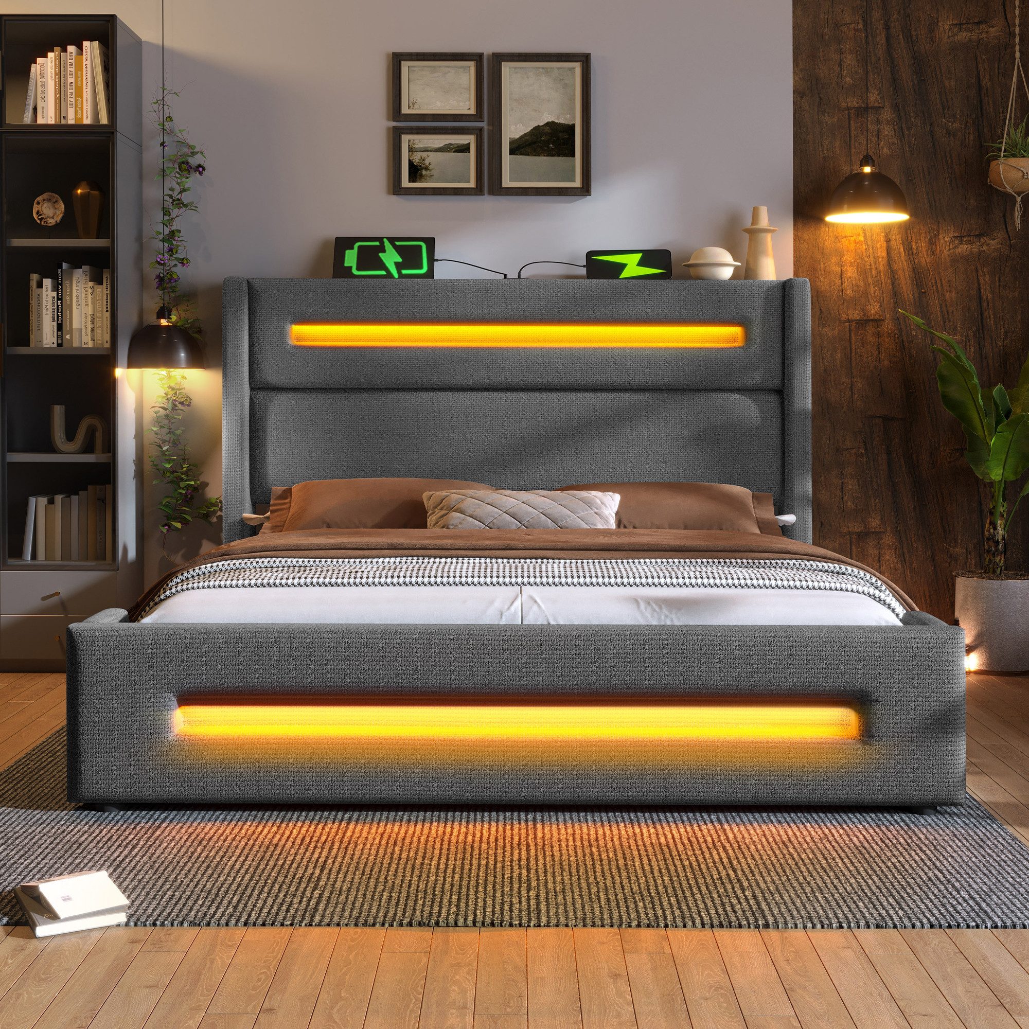 TavilaEcon Boxspringbett Modernes LED-Bett mit Ladestation günstig online kaufen
