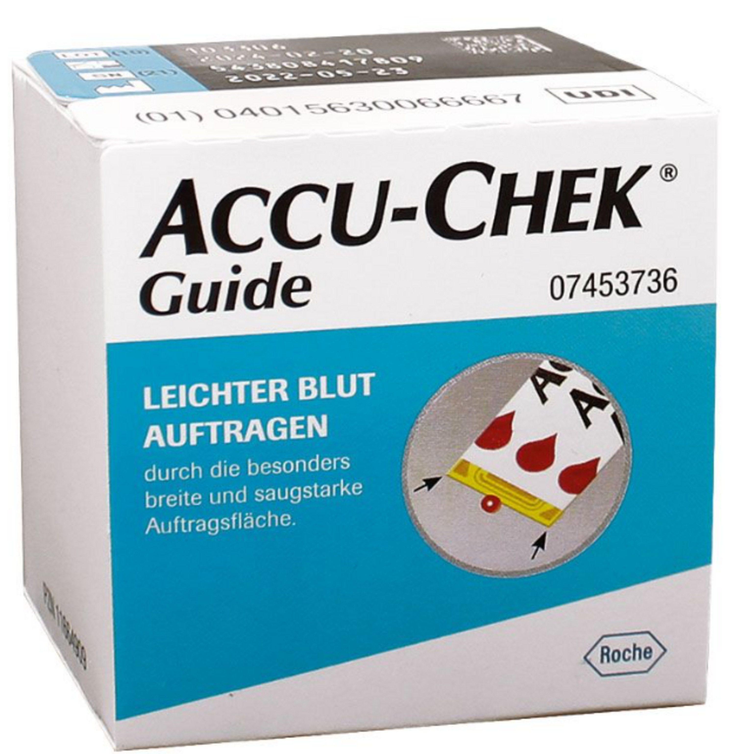 Roche Blutzucker-Teststreifen ACCU-CHEK® Guide Teststreifen, Spar-Packung, 50-tlg., Innovative Teststreifenbox für Blutzuckermessung, Diabeteskontrolle