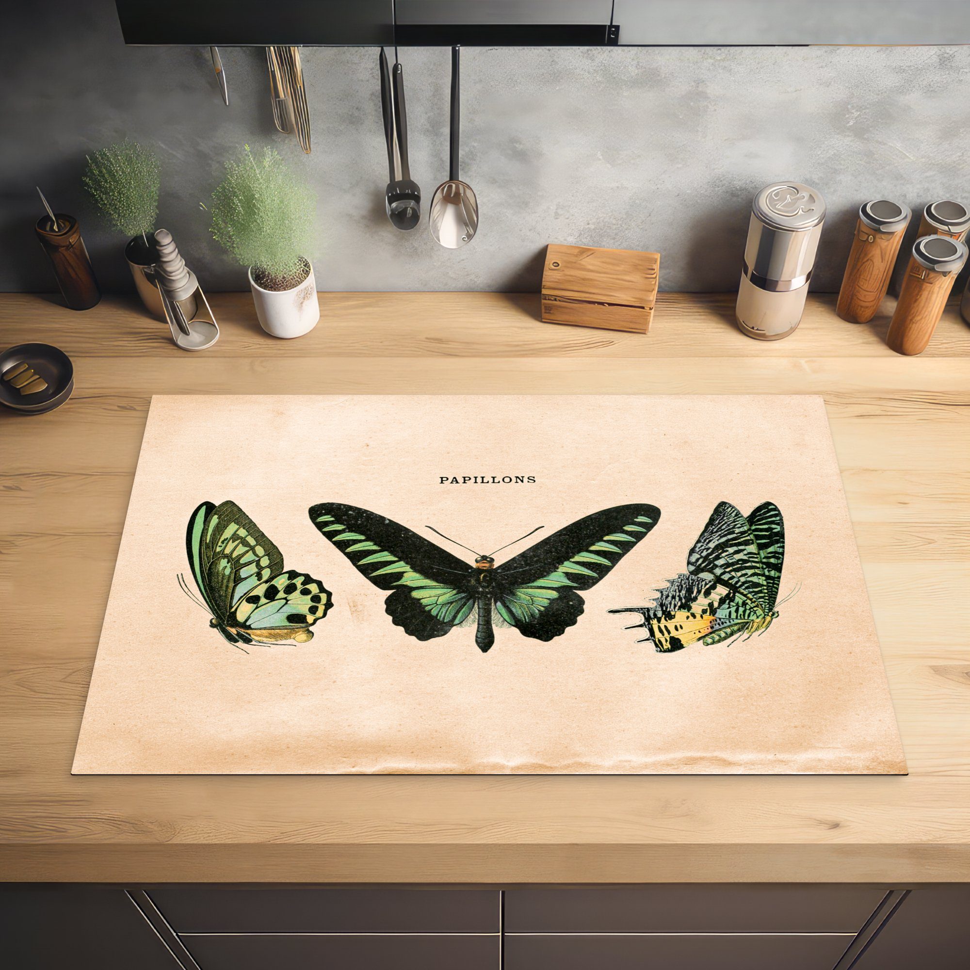 MuchoWow Herdblende-/Abdeckplatte Schmetterling Ceranfeldabdeckung (1 Induktionskochfeld Vinyl, Tier die - cm, Schutz für küche, - 81x52 tlg), Insekt