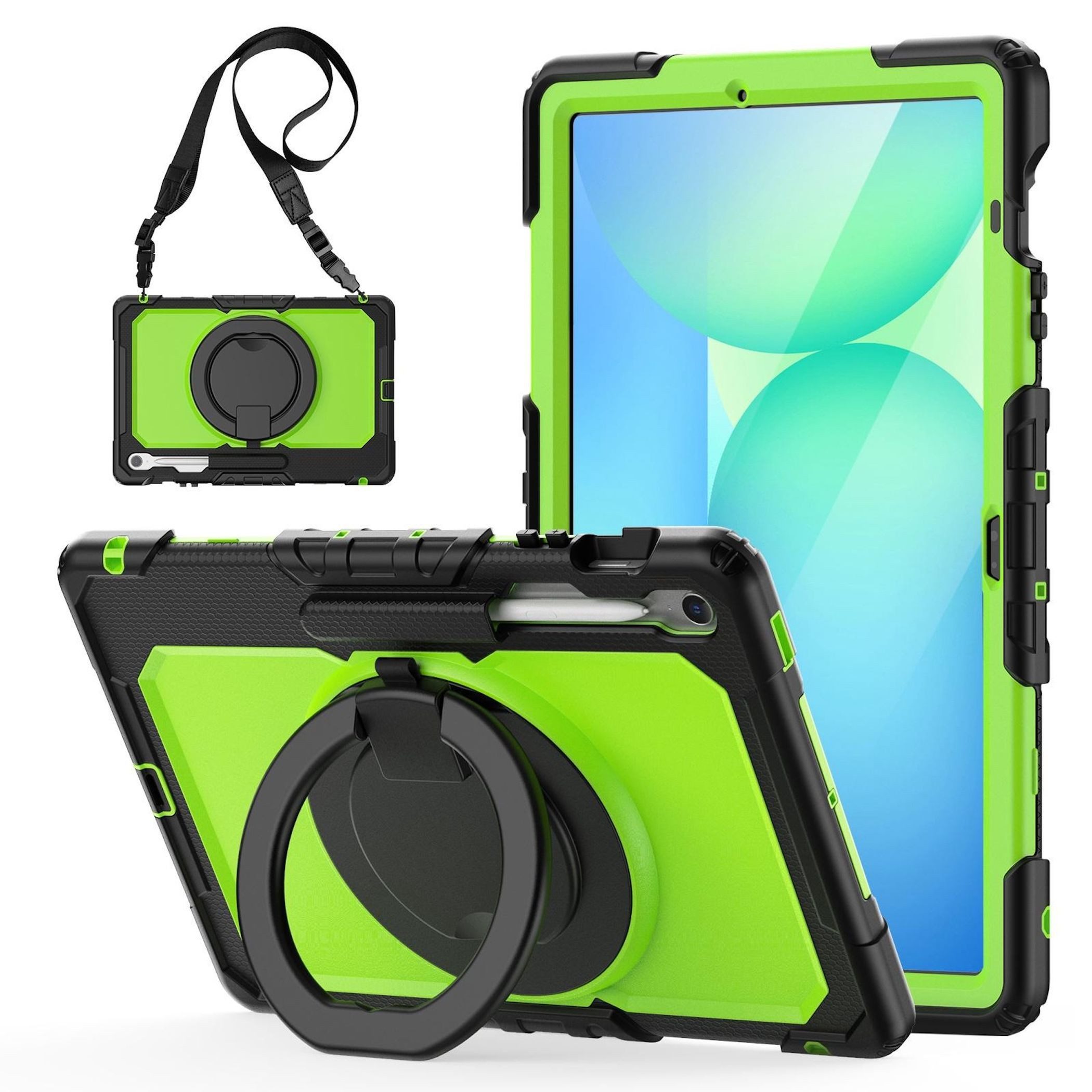 Wigento Tablet-Hülle Für Samsung Galaxy Tab S10 FE Plus Griff & Schultergurt Hülle Grün, Ringgriff, Schultergurt