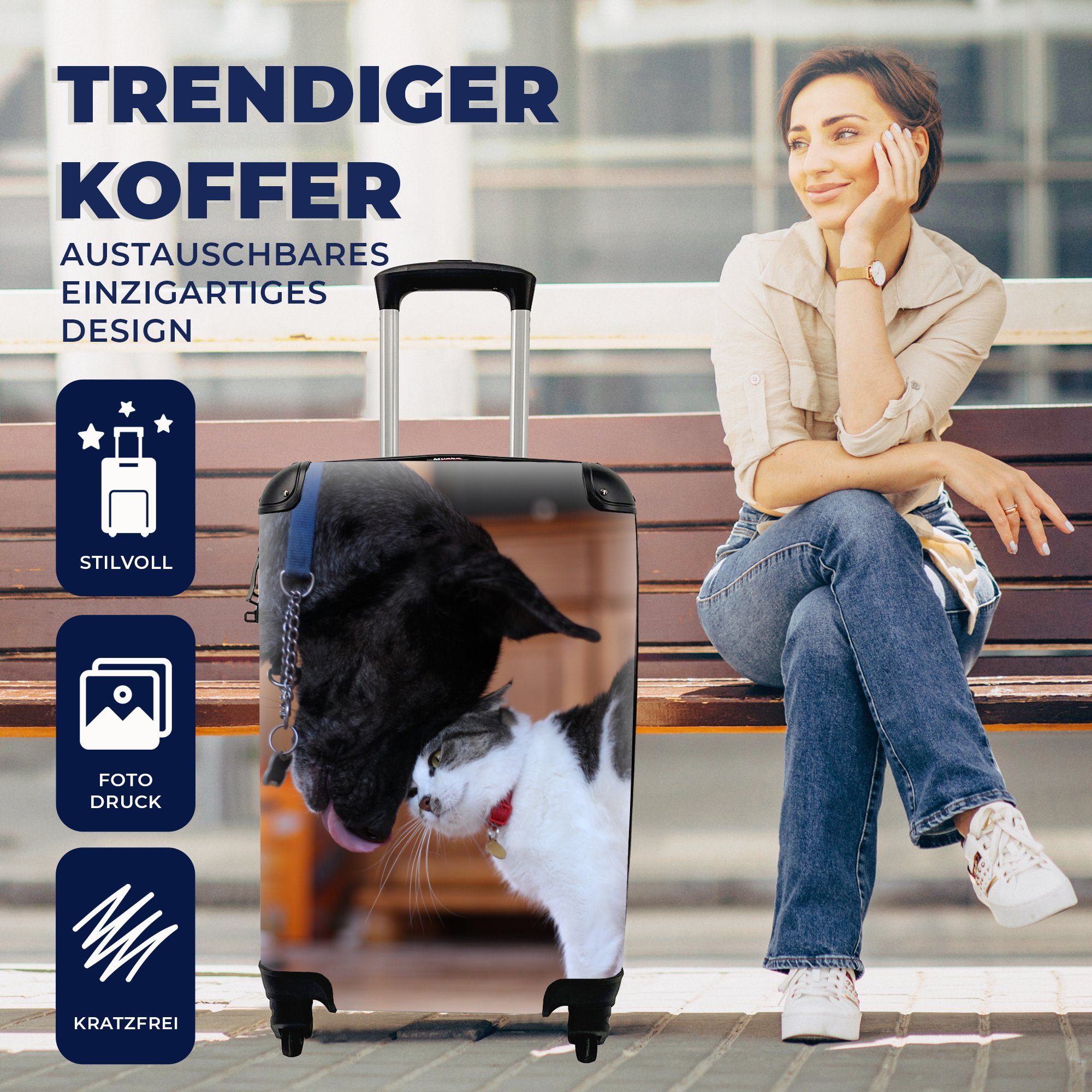 Katze 4 Reisekoffer - Zusammen, MuchoWow rollen, Hund Ferien, mit - Handgepäck Rollen, Reisetasche Trolley, für Handgepäckkoffer