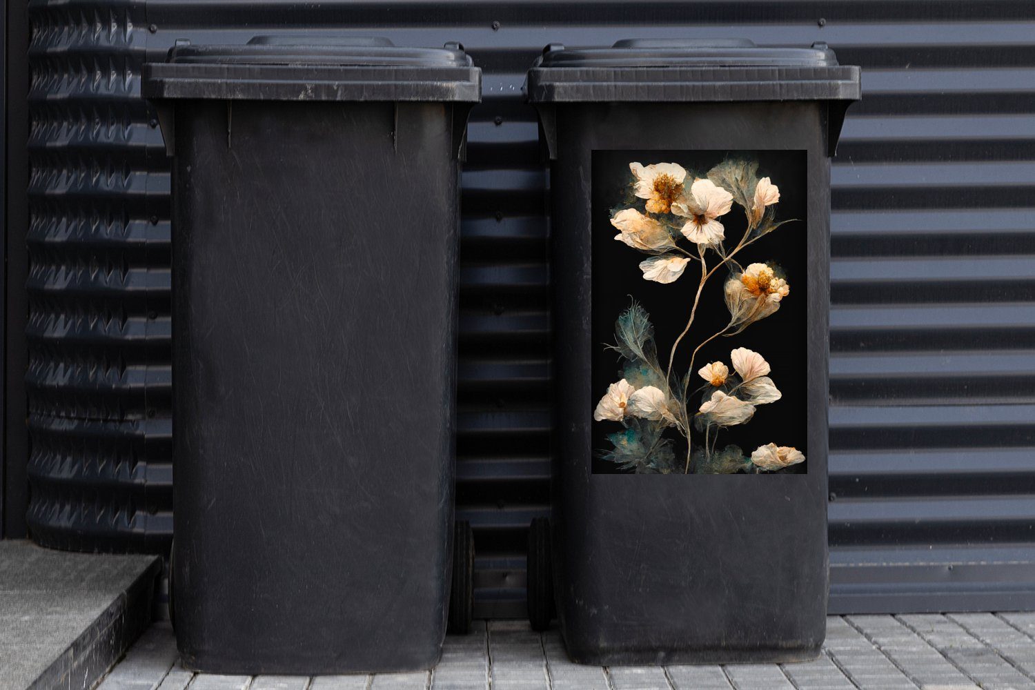 - Blumen St), (1 Container, Vintage MuchoWow Mülleimer-aufkleber, Schwarz Wandsticker - Pflanzen - Mülltonne, Abfalbehälter Sticker,