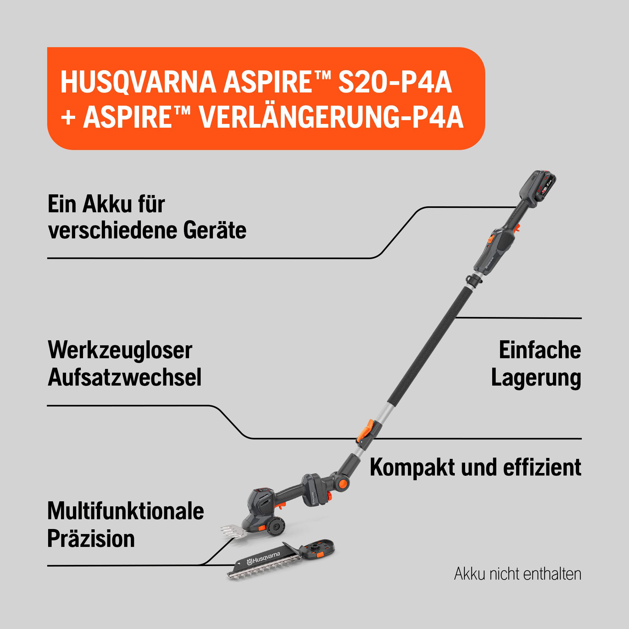 Husqvarna Akku-Grasschere Aspire S20-P4A, Strauch- und Grasscherenmesser, 18V