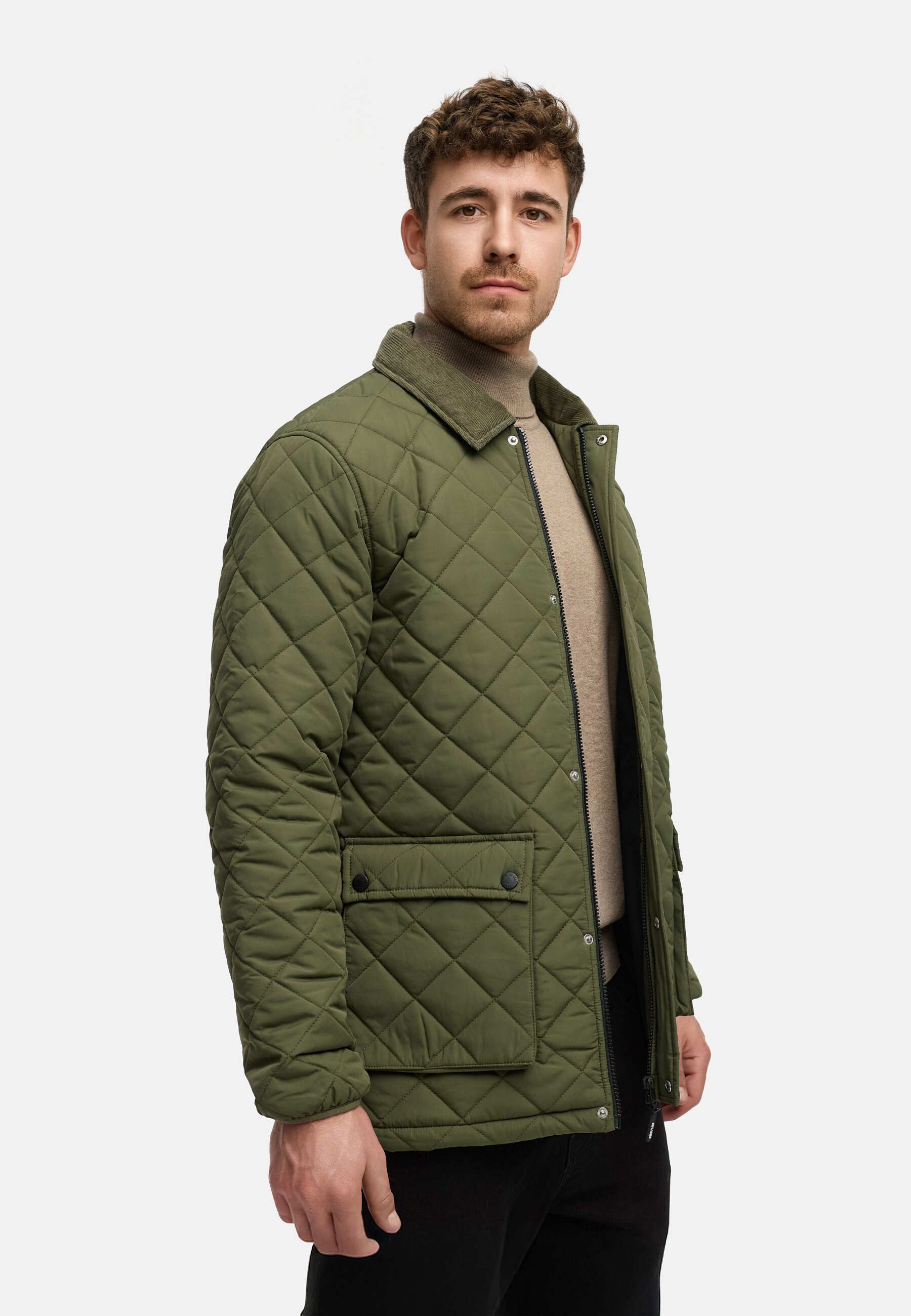 Indicode Steppjacke Herren INDrills Herrenjacke Daunen-Optik mit Cordkragen und Pattentaschen