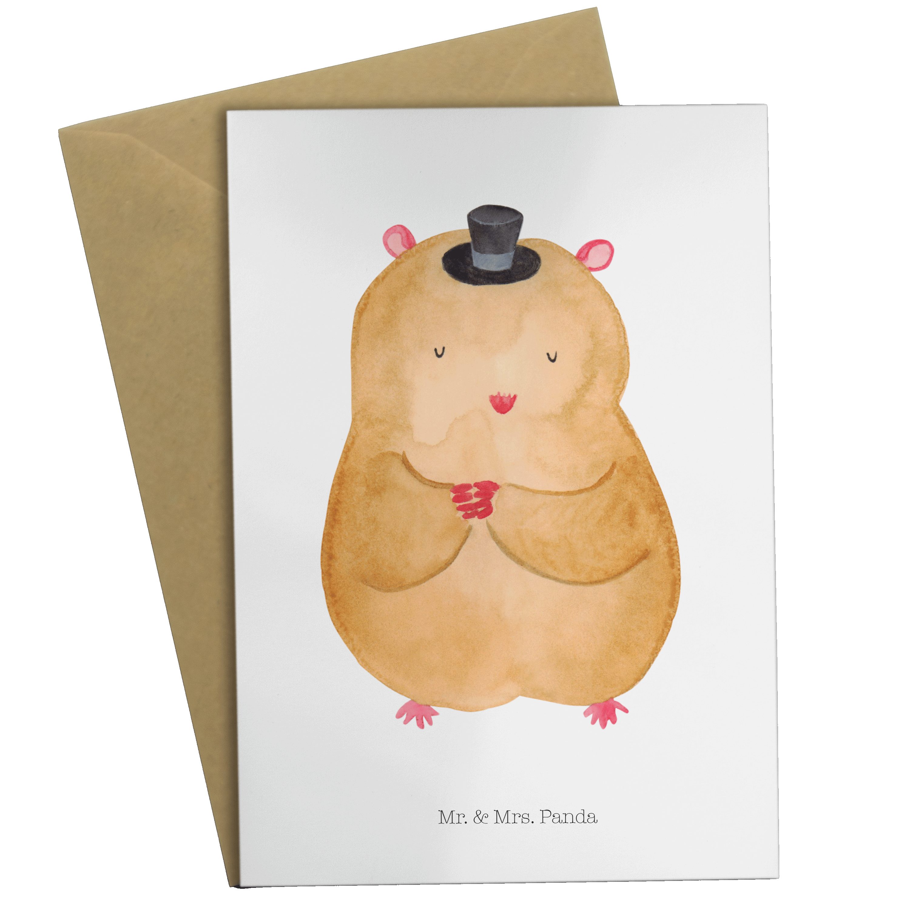 Mr. & Mrs. Panda Grußkarte Hamster mit Hut - Weiß - Geschenk, Gute Laune, Glückwunschkarte, Zwer
