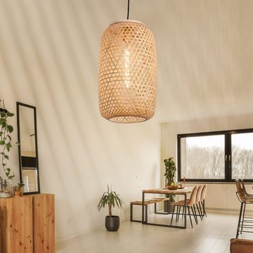 etc-shop LED Pendelleuchte, Leuchtmittel inklusive, Warmweiß, Bambus Pendel Decken Lampe FILAMENT Wohn Zimmer Geflecht