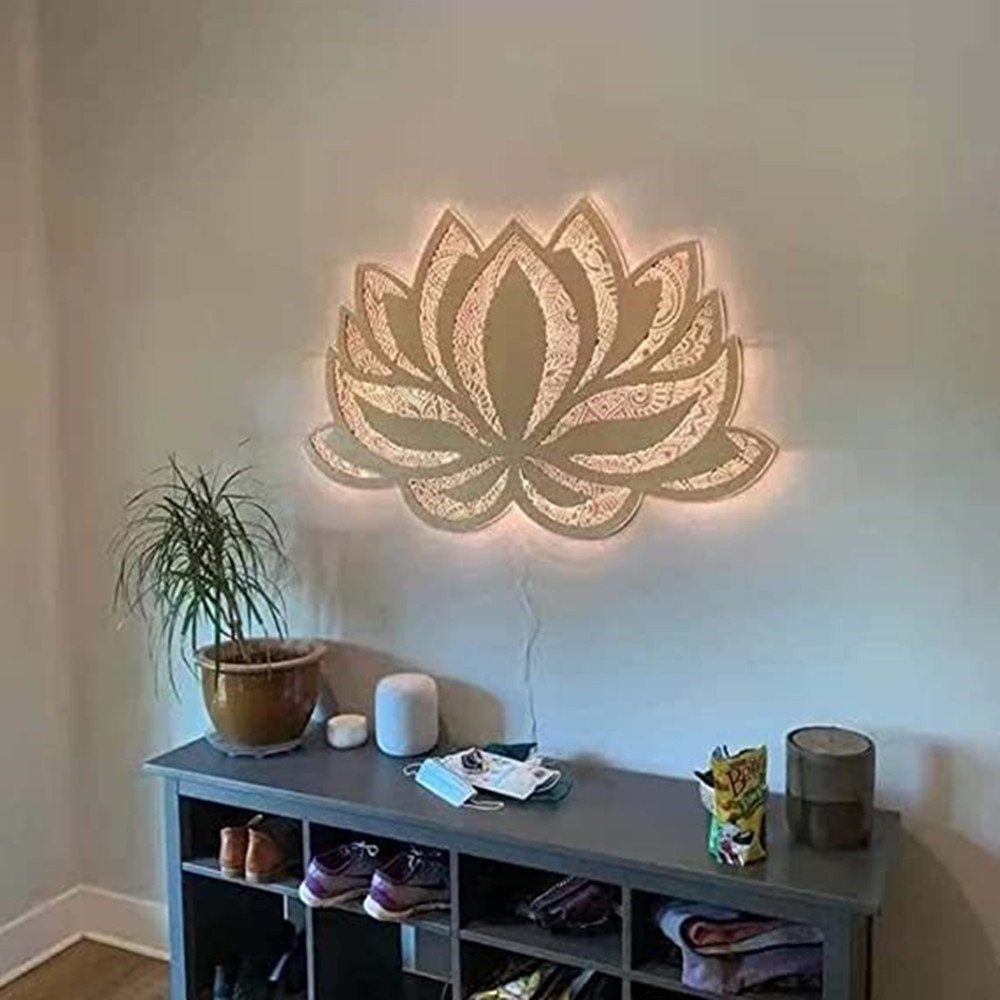 XDOVET Lichterkette Nachtlicht,Hölzernes Mandala Lotus Yoga Licht,7 Farbenfrohe LED, -Leuchten Dekorativer Lampe Home Ambient Lighting Dekoratives Licht 2