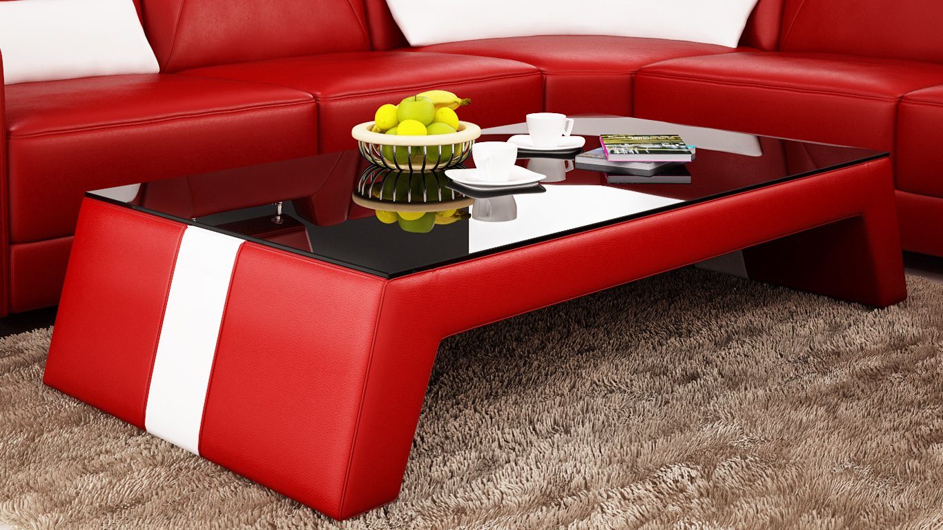 JVmoebel Couchtisch Design Glastisch Leder Couch Tisch Tische Glas Sofa Wohnzimmertische Rot