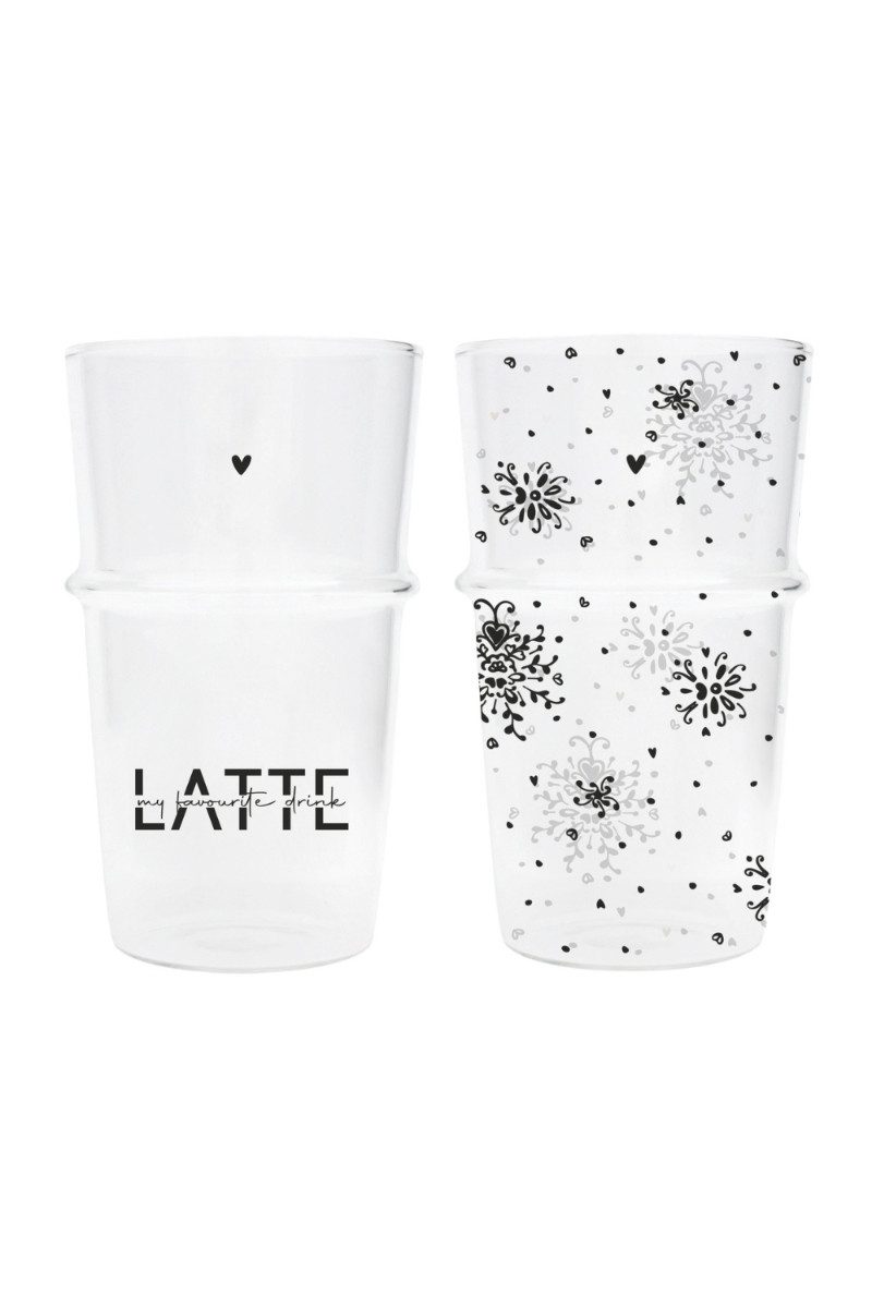 Bastion Collections Geschirr-Set Latte Macchiato Glas 2er Set - LATTE/FLOWER - transparent