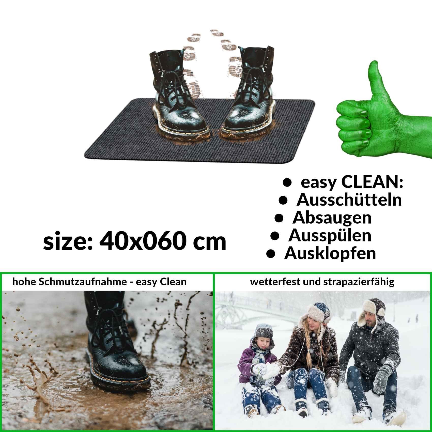 ANRO Fußmatte Türvorleger Schmutzfangmatte STRIBET, eckig, Höhe: 3 mm, Clean-Line Größe 40x60cm