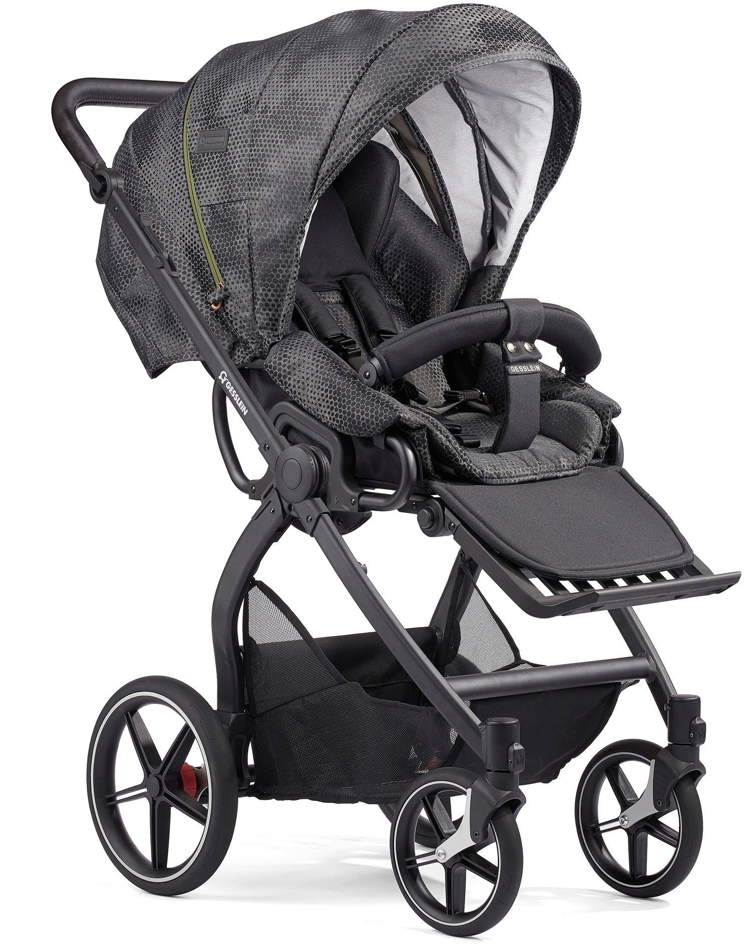 Babywanne und mit Soft+ Classic schwarz/schwarz, mit Aufsatz Kombi-Kinderwagen FX4 schwarzgrau, Gesslein Cx3 Babyschalenadapter