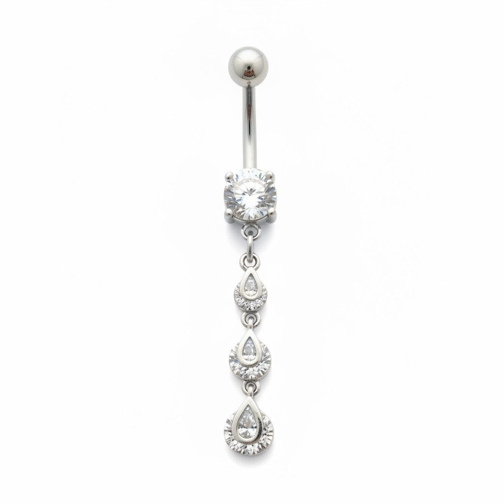 Karisma Schmuck Bauchnabelpiercing hängend Edelstahl Chirurgenstahl 316L Bananabell Piercing mit, Zirkonia Kristallen in Tropfenform Klar Weiß Silberfarben