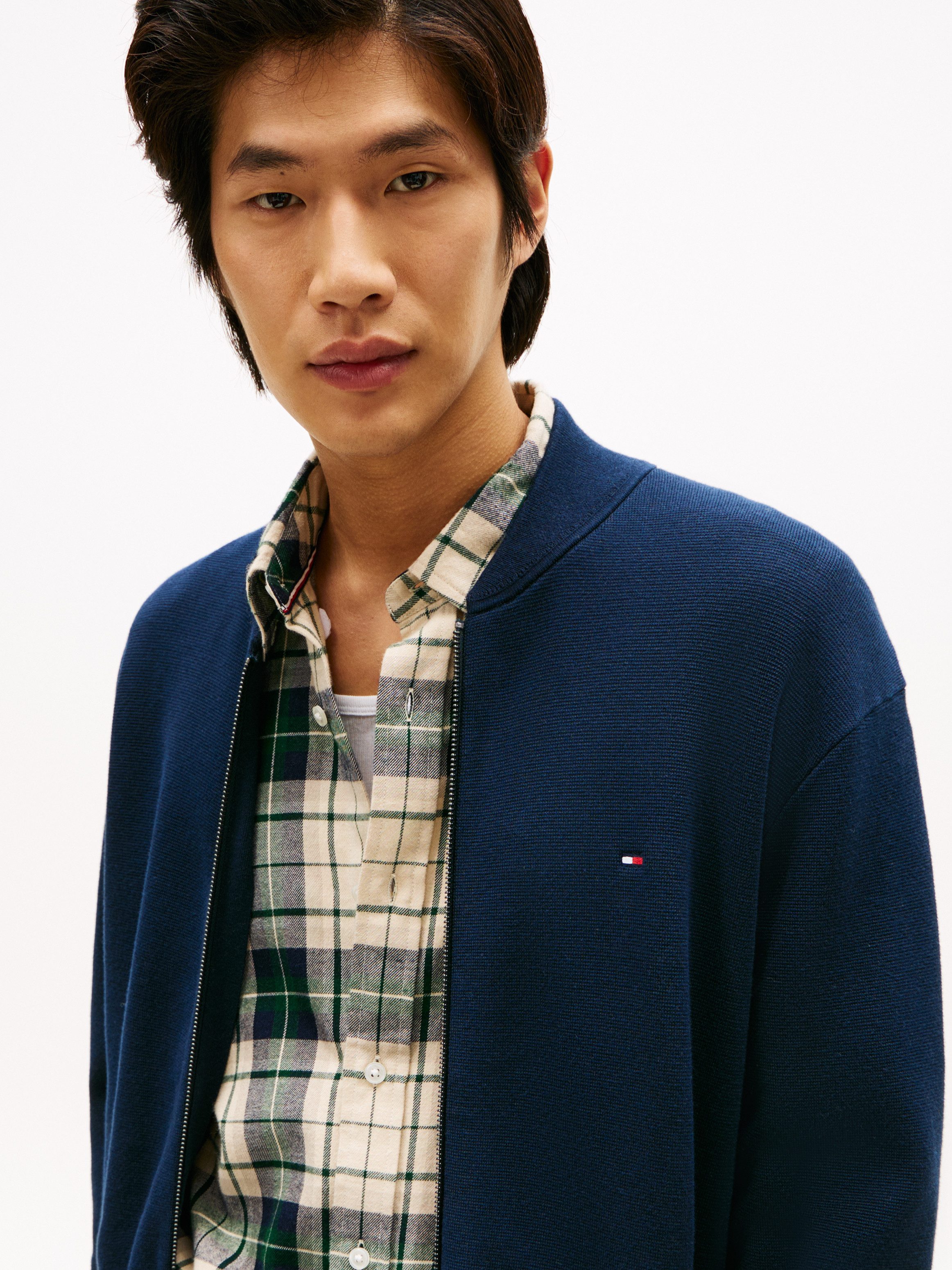 Tommy Hilfiger Cardigan FULL MILANO BASEBALL mit feiner Struktur, normale Passform