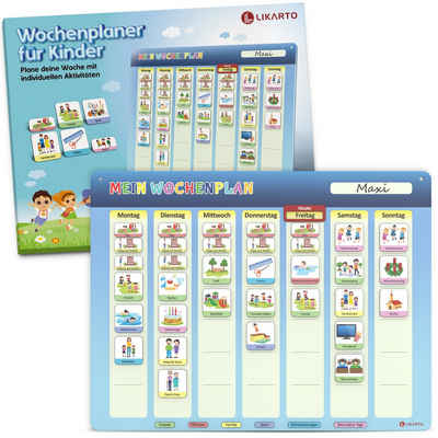 Likarto Magnettafel Magnetischer Wochenplaner für Kinder Montessori Planer mit 198 Magnete, Mit Kordel - Komplett beschreib- und abwischbar