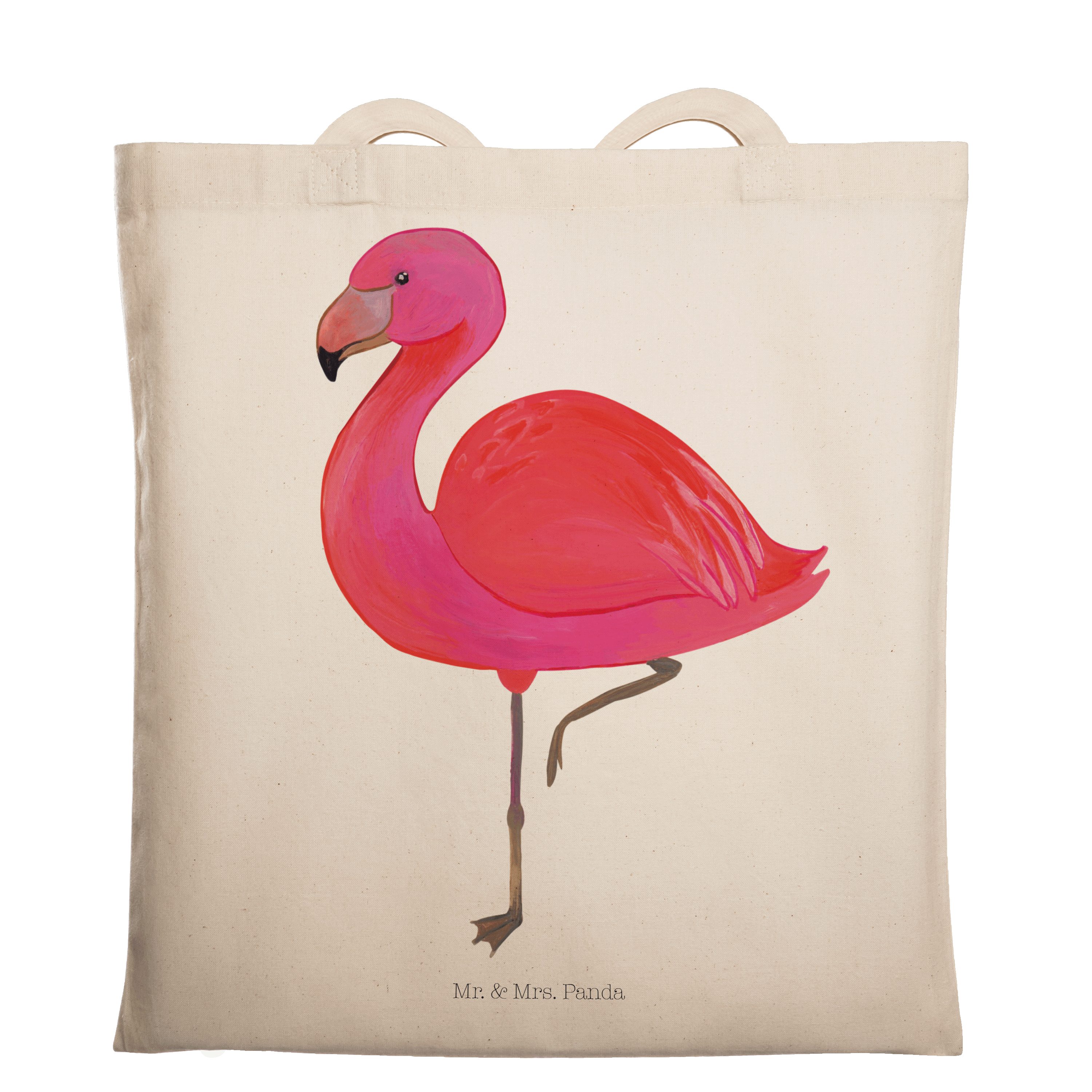 Mr. & Mrs. Panda Tragetasche Flamingo classic - Transparent - Geschenk, Stolz, Beuteltasche, Juteb (1-tlg)