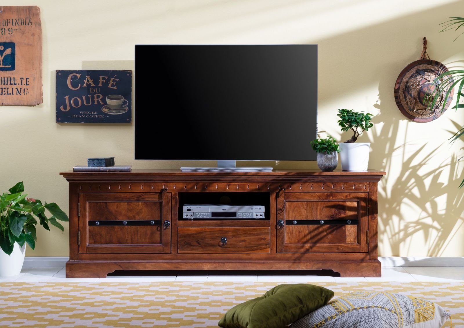 Massivmoebel24 TV-Board OXFORD (Massivholz), TV-Board Akazie 170x40x55 nougat lackiert OXFORD #324