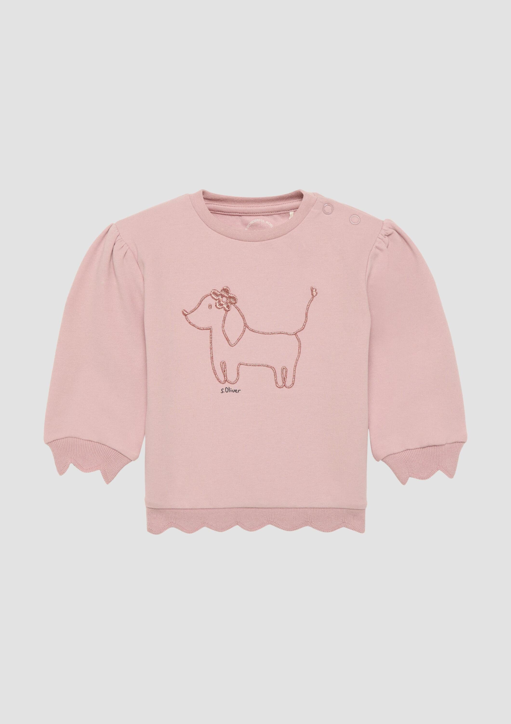s.Oliver Sweatshirt Sweatshirt Sweatshirt mit Wellensaum und Glitzer-Stickerei