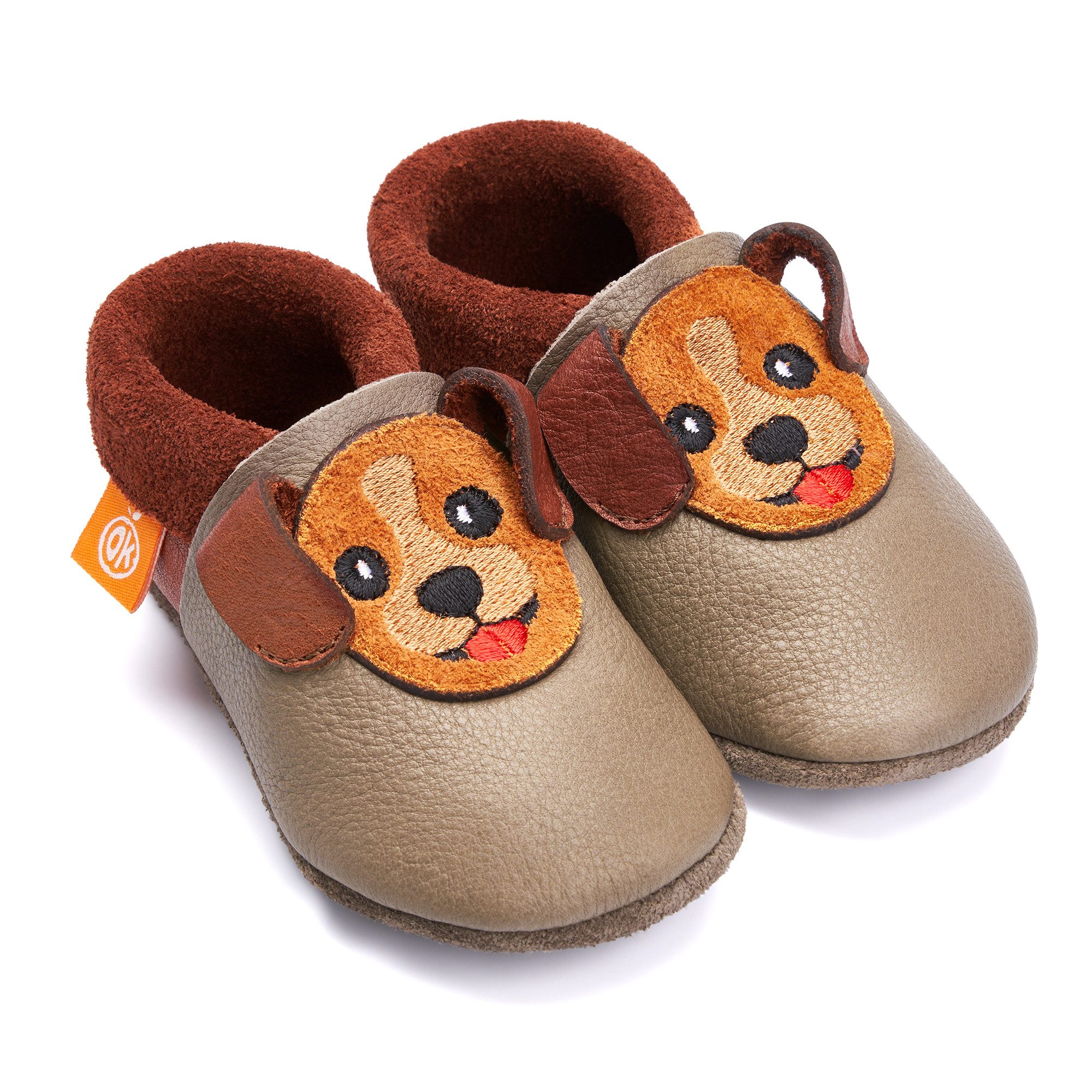 Orangenkinder® Waldi der Welpe Krabbelschuh pflanzlich gegerbtes Leder, Made in Germany, atmungsaktiv