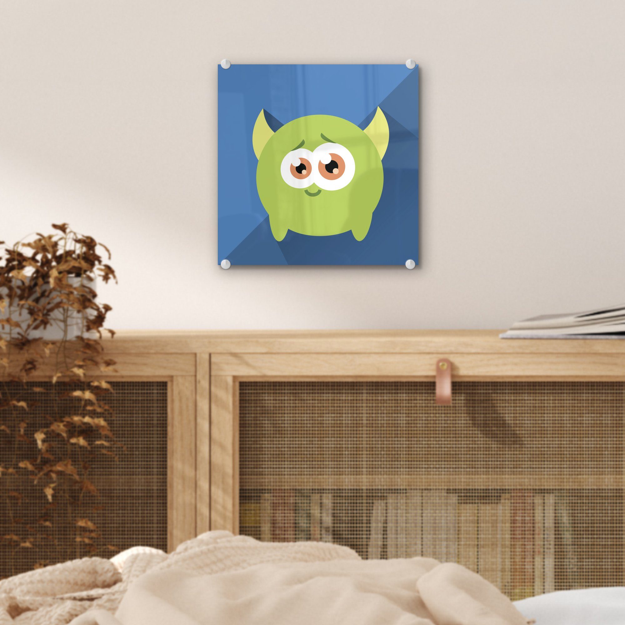 (1 auf Illustration - Acrylglasbild - Glasbilder Wandbild Glas Glas MuchoWow Wanddekoration St), grünes Bilder - auf Kinderbuch Monster, Foto