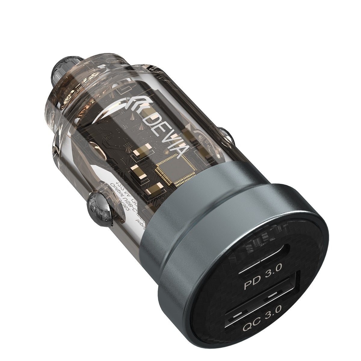 DEVIA Autoladegerät 1x USB, 1x USB Typ C 30 W Schnelladegerät in Schwarz Schnelllade-Gerät