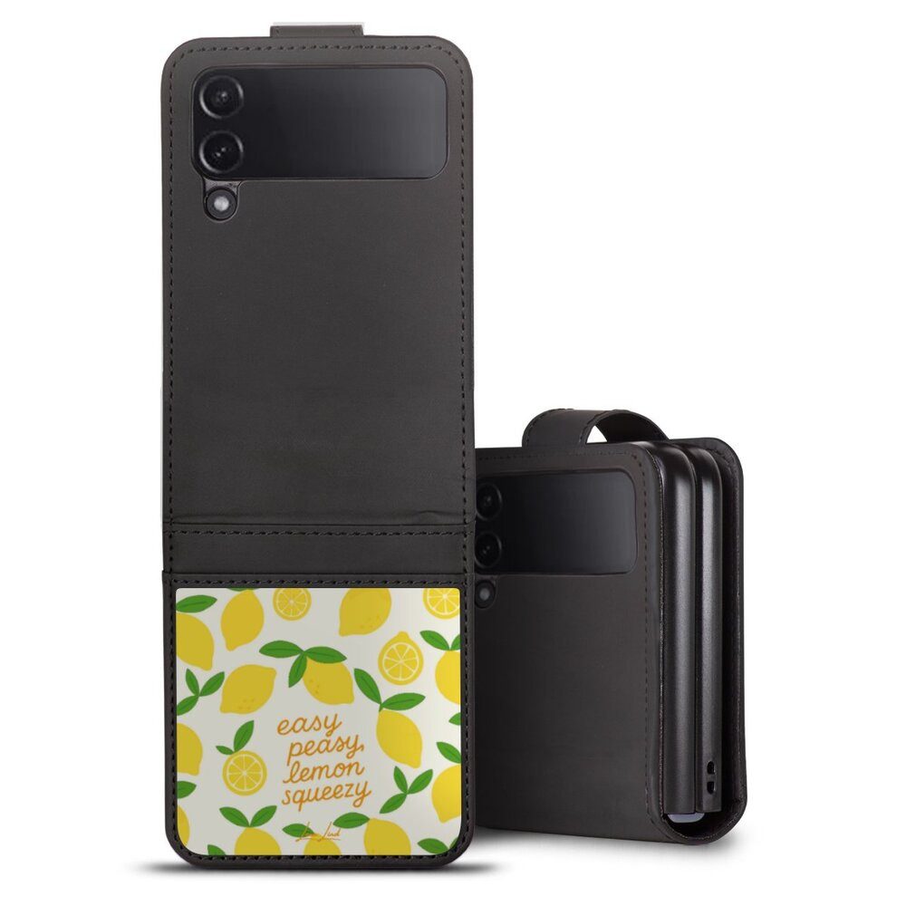 DeinDesign Handyhülle Zitrone Spruch Statement Easy Peasy Lemon Queezy, Samsung Galaxy Z Flip 4 Hülle Handy Flip Case Wallet Cover