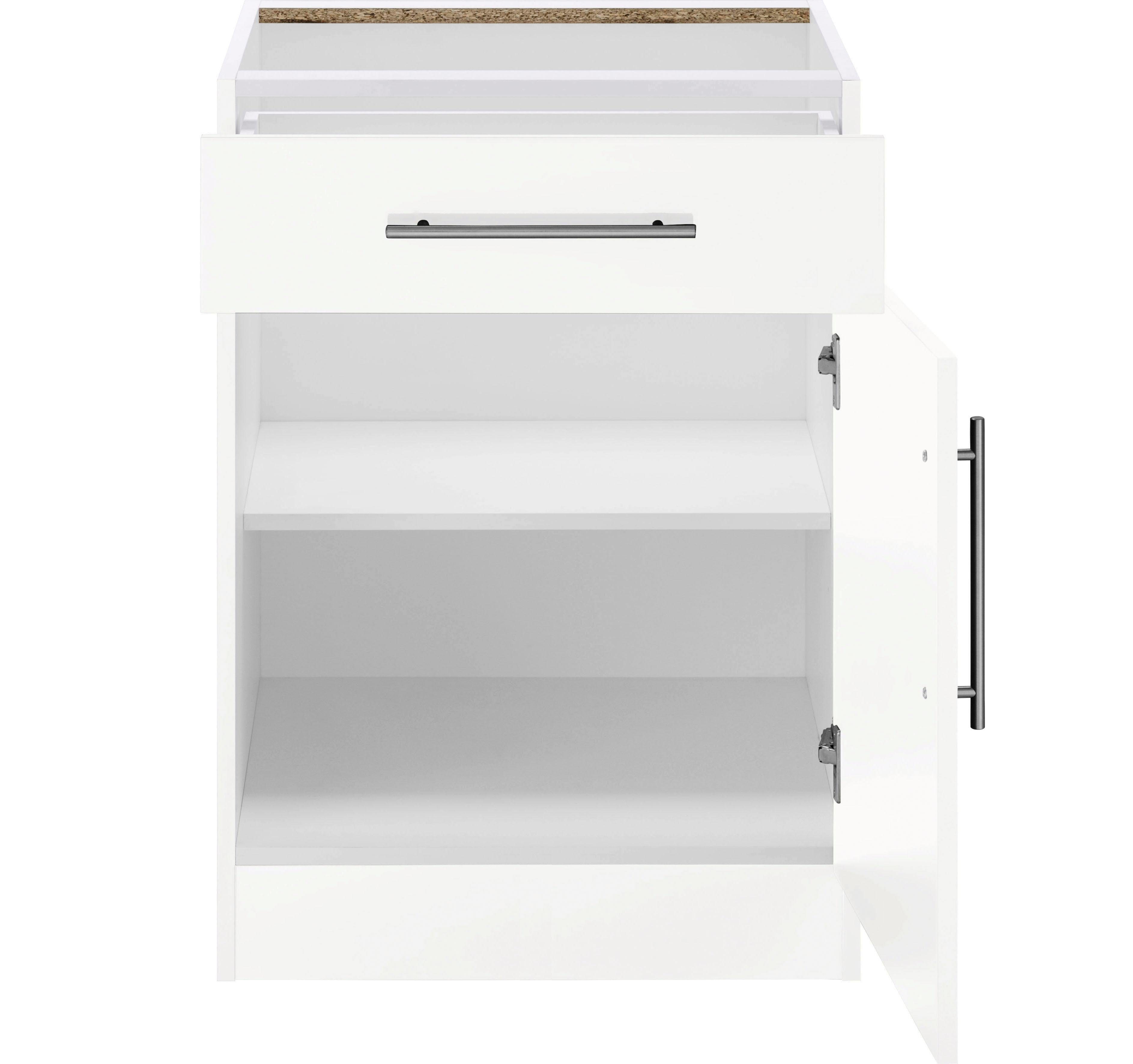 wiho Küchen Weiß Arbeitsplatte Glanz, Front: Unterschrank weiß ohne Korpus: Cali cm | 60 breit, Weiß