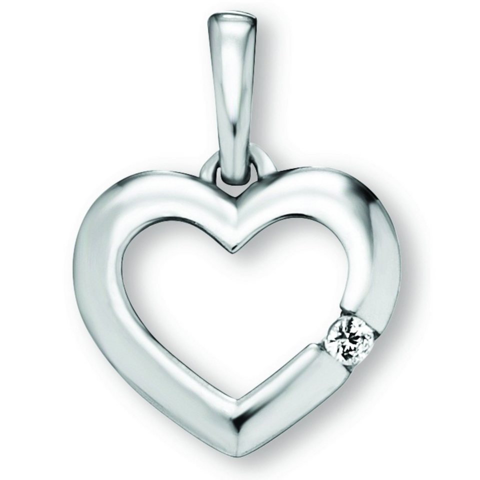 ONE ELEMENT Kette mit Anhänger Zirkonia Herz Herz Anhänger aus 925 Silber,  Schmuckset - Set mit verstellbarer Halskette, Breite : 12,10 mm - Höhe :  16,30 mm incl. Öse