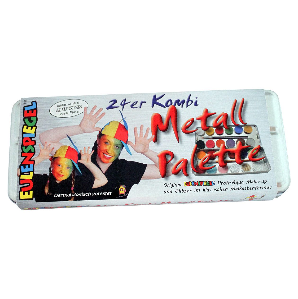 Eulenspiegel Theater Schminkpalette 24er Kombi Metallpalette mit Profi-Aqua Farben+Glitzer inkl. Pinseln (1-tlg), Made In Germany, dermatologisch getestet
