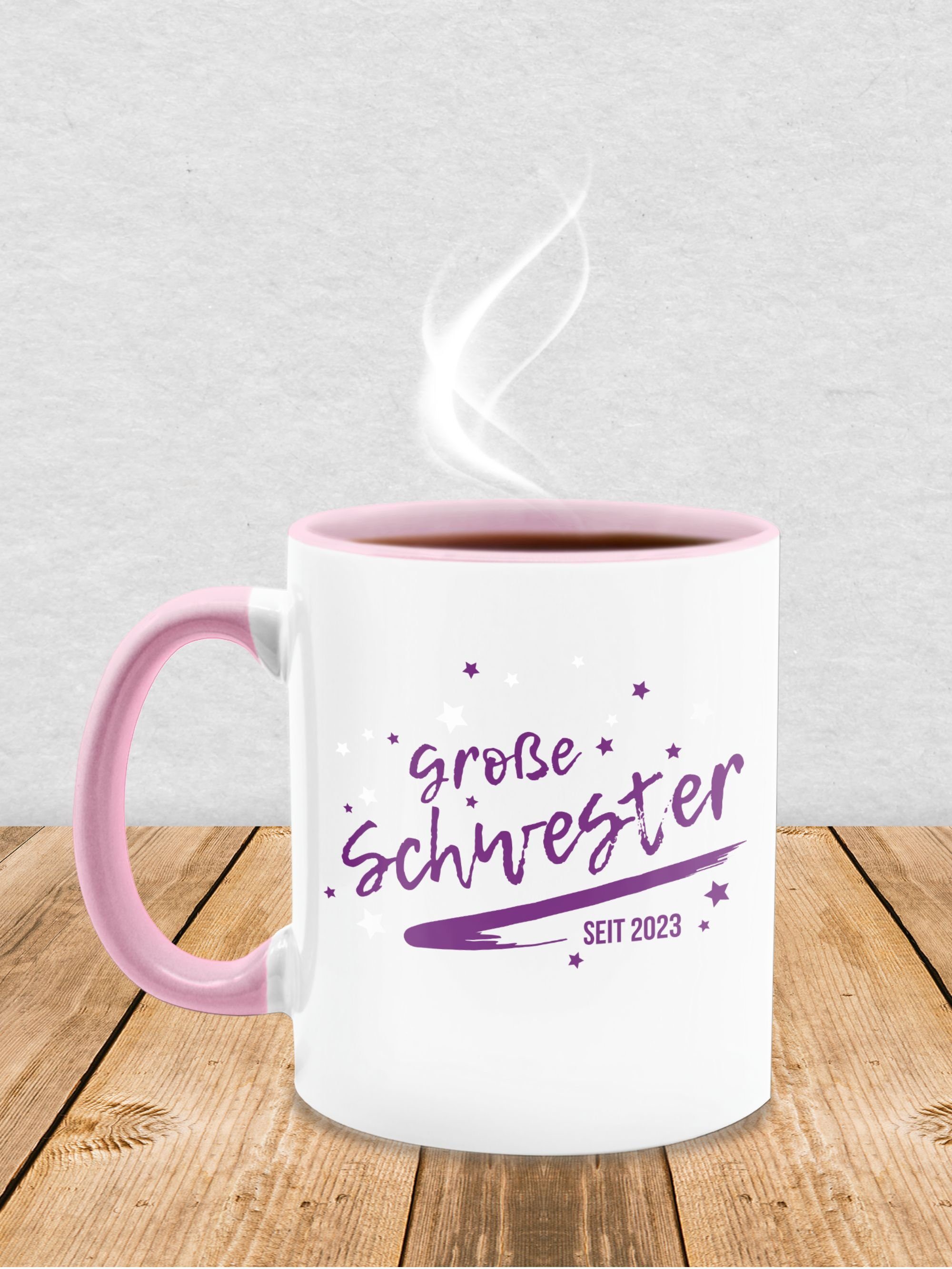 Keramik, Shirtracer Rosa Große seit Schwester 2023, Tasse Schwester 2 Große