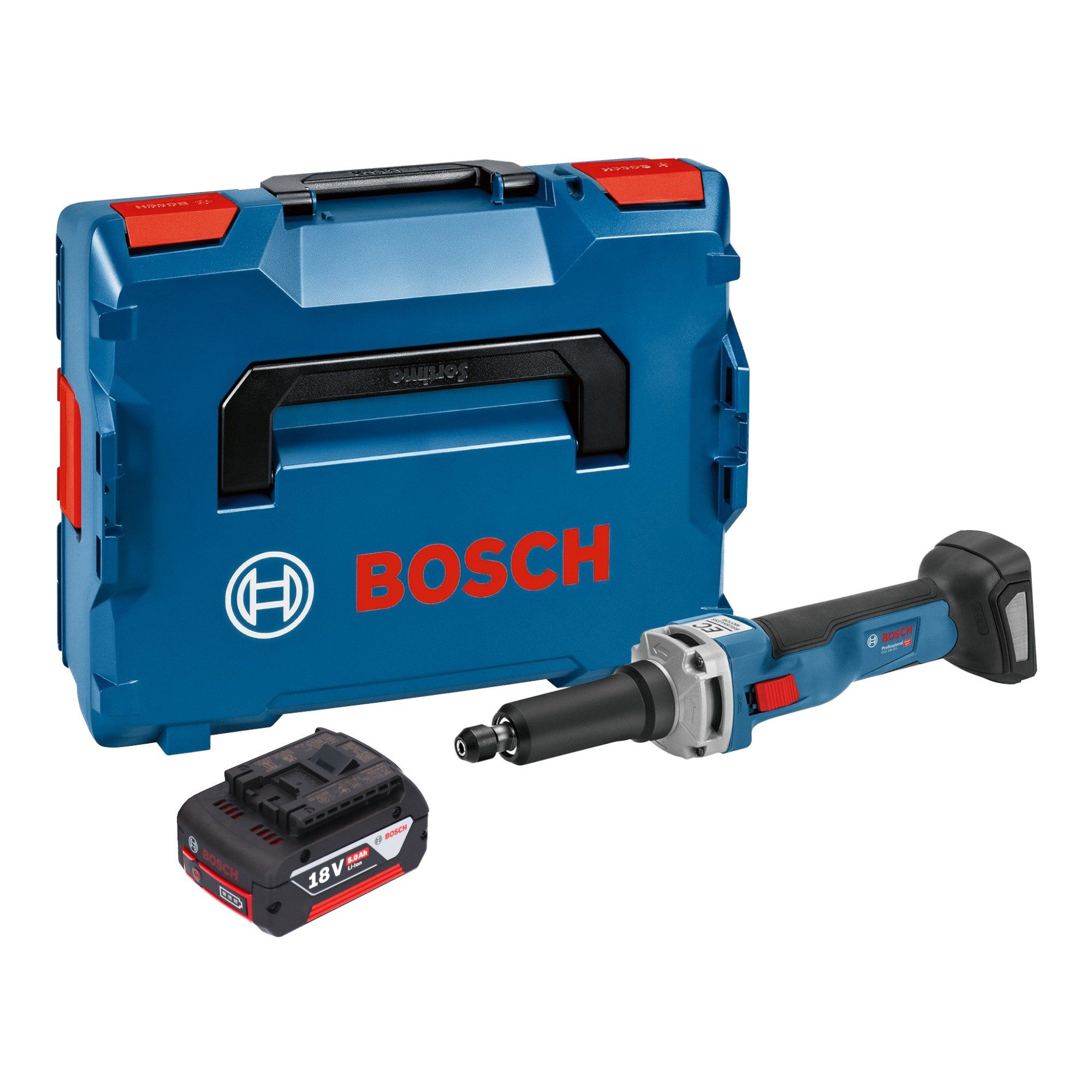 Bosch Professional Akku-Geradschleifer GGS 18V-23 LC Professional 18 V Brushless + 1x Akku 5,0 Ah + L-Boxx