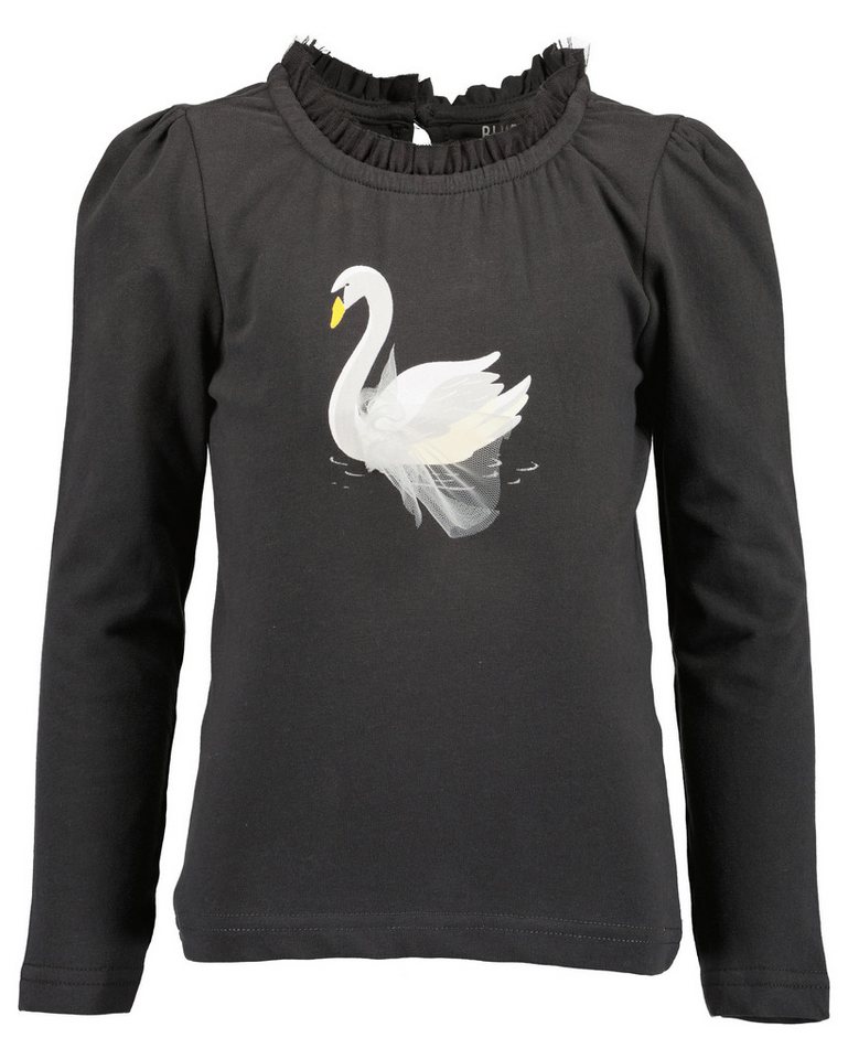 Blue Seven Langarmshirt mit schmalem Tüll-Stehkragen und dezent geraffte Puffärmel
