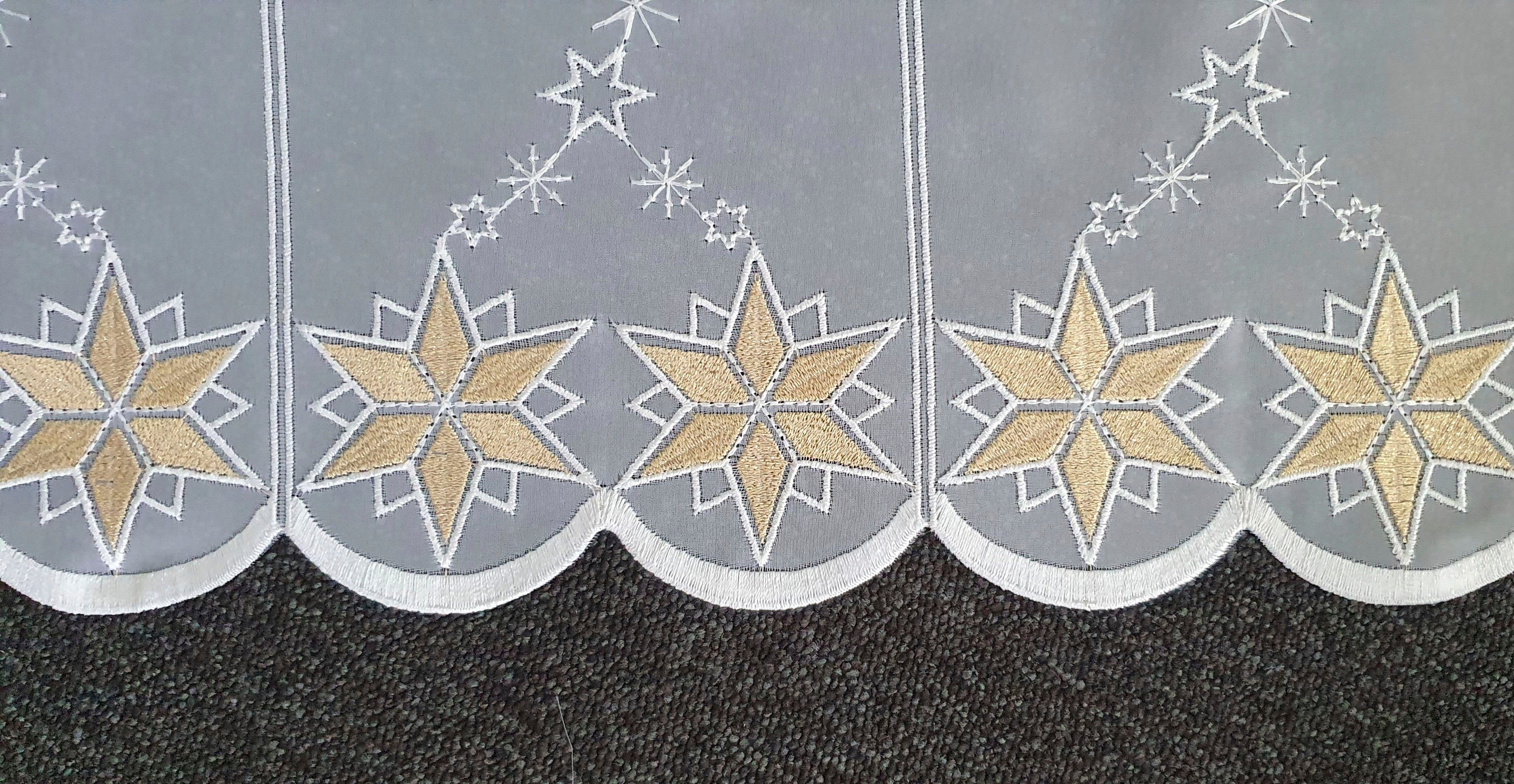 Scheibengardine Sternenglanz, Voile halbtransparent, Stickereien Stangendurchzug Plauen, (1 St)
