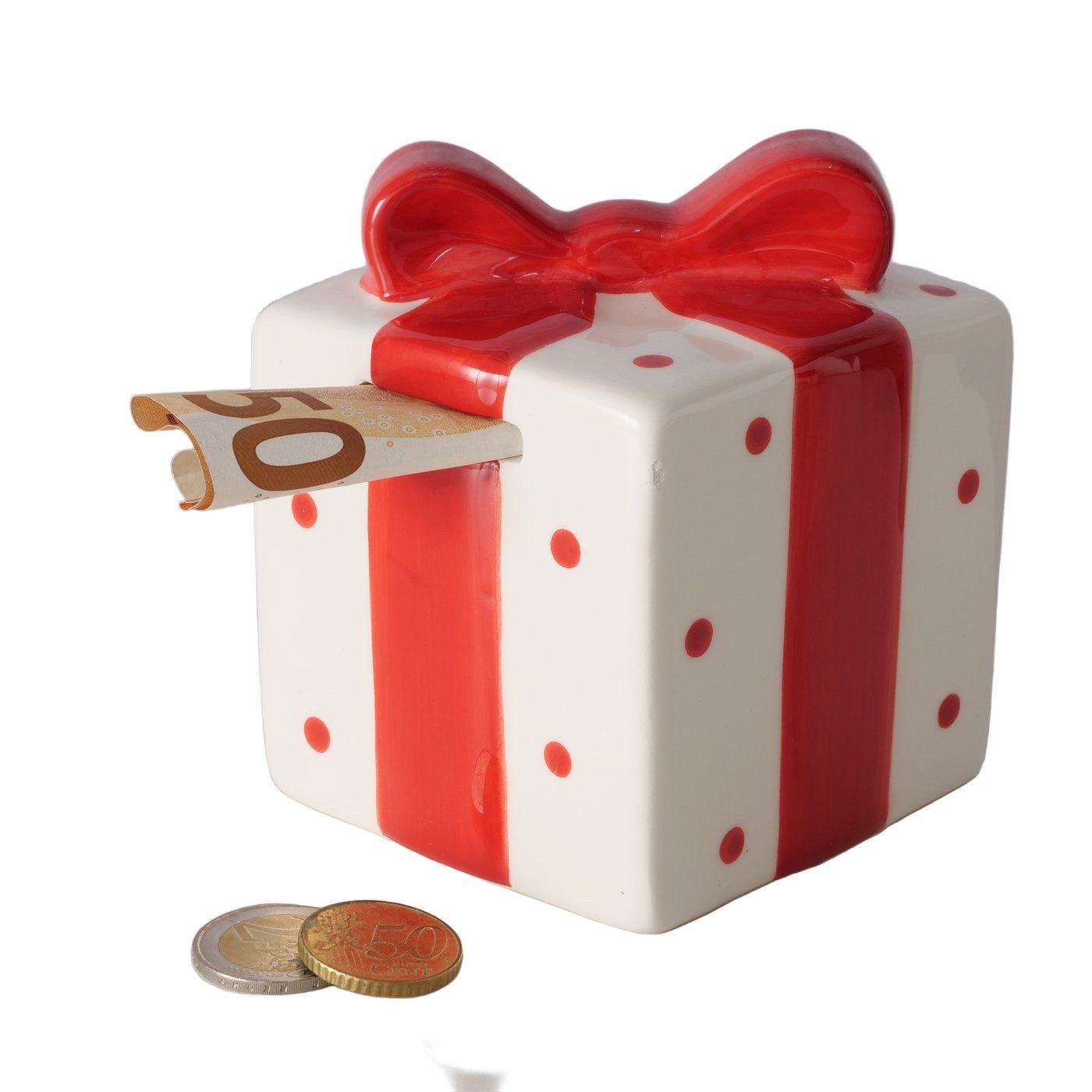MF Spardose Spardose Gift Keramik Geschenkbox Rot Weiß Handbemalt, (1-tlg)
