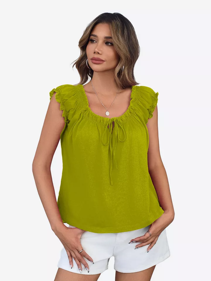 Imily Bela Babydolltop Damen Sommertop mit Puffärmeln und Bindeband vorne (Packung, 1-tlg., 1per-Pack) einfarbig