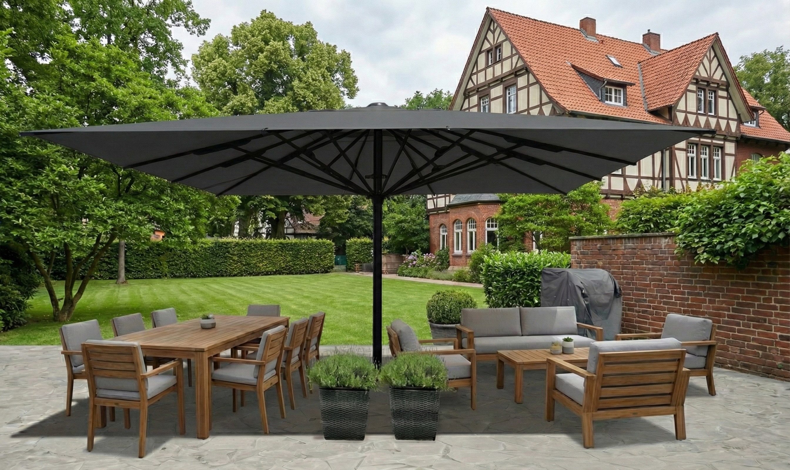 Endo-Moebel Marktschirm Gastronomie Sonnenschirm XXL-Schirm Marktschirm 5x5m Poly/Alu creme