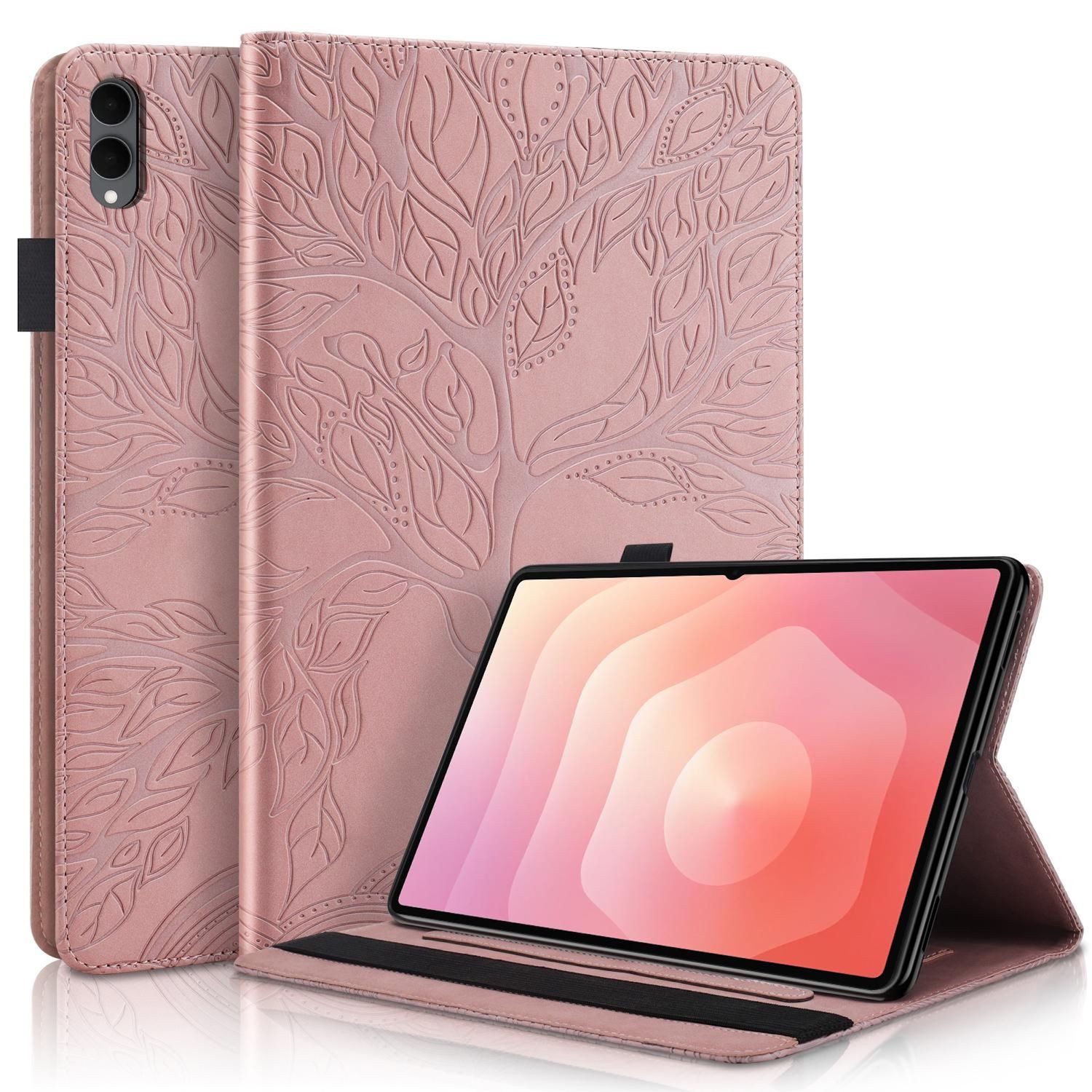 Wigento Tablet-Hülle Für Samsung Galaxy Tab S11 Ultra Baum Design Kunstleder Tasche Pink, Baum Design Hülle mit Standfunktion und Kratzschutz