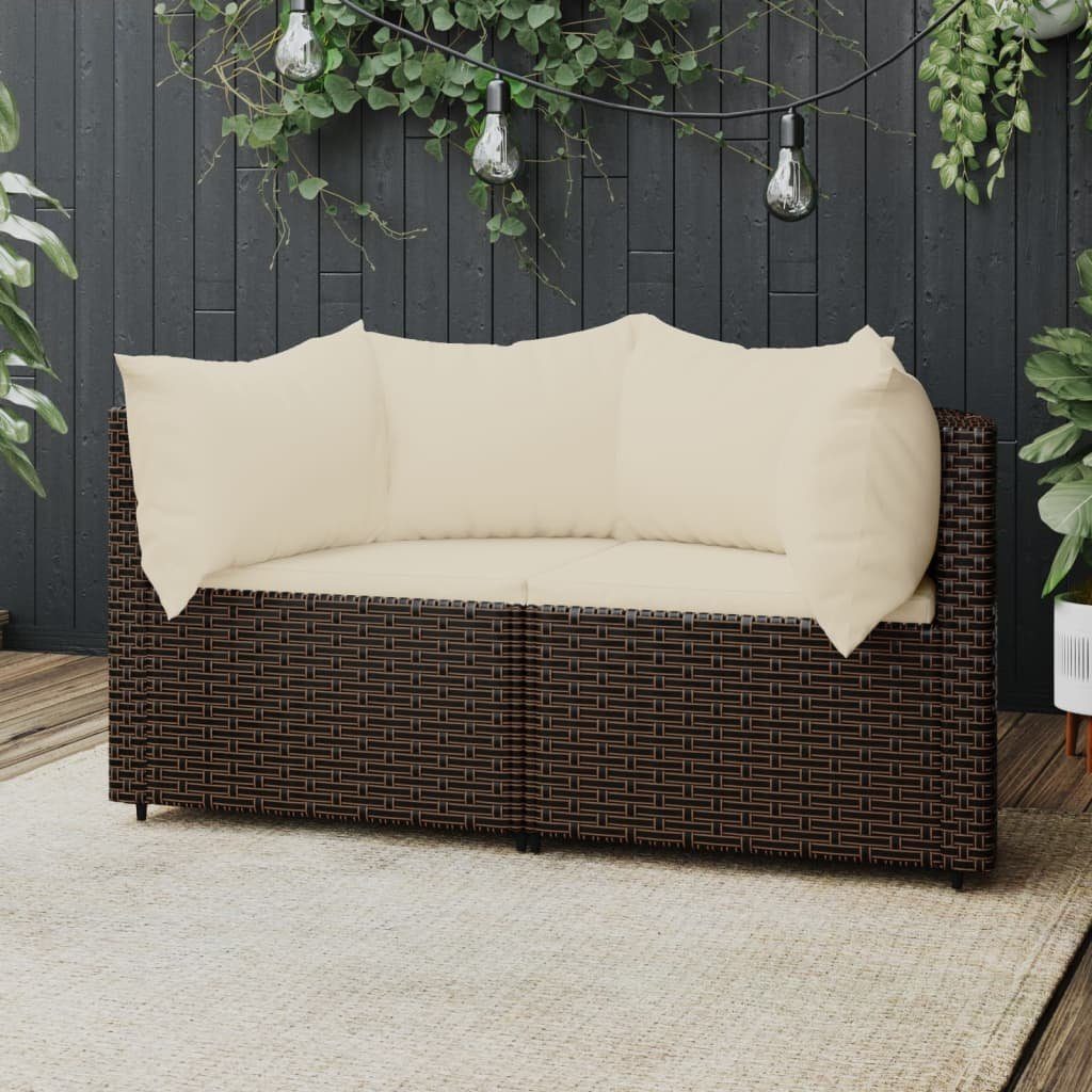vidaXL Loungesofa »GartenEcksofas mit Kissen 2 Stk. Braun Poly Rattan