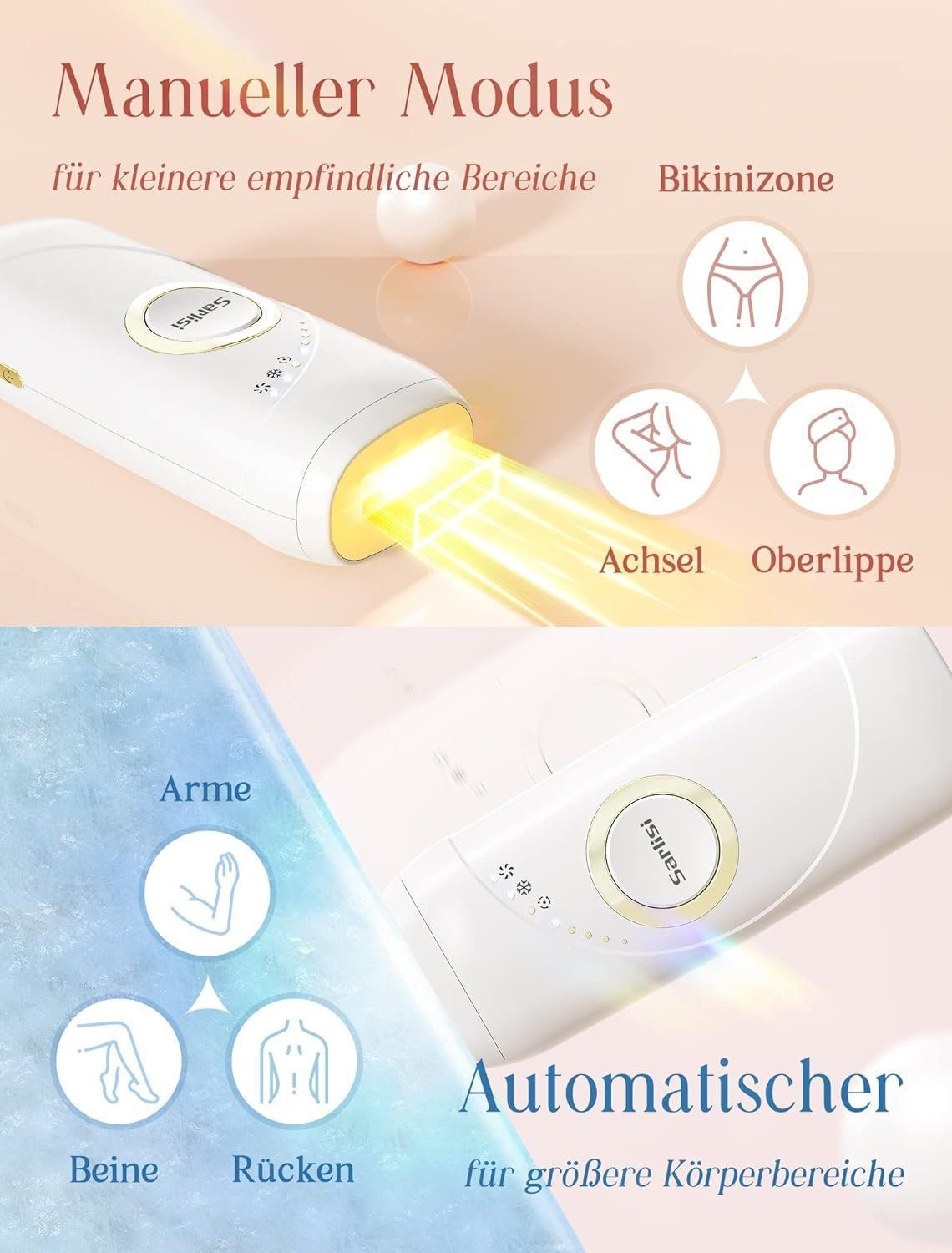 Diyarts IPL-Haarentferner, 999.999 Lichtimpulse, Haarentfernung, Blitze mit Eiskühlung Funktion, 2 Modi Laser Haarentfernung für Körper, Gesicht, Bikini-Zone & Achseln