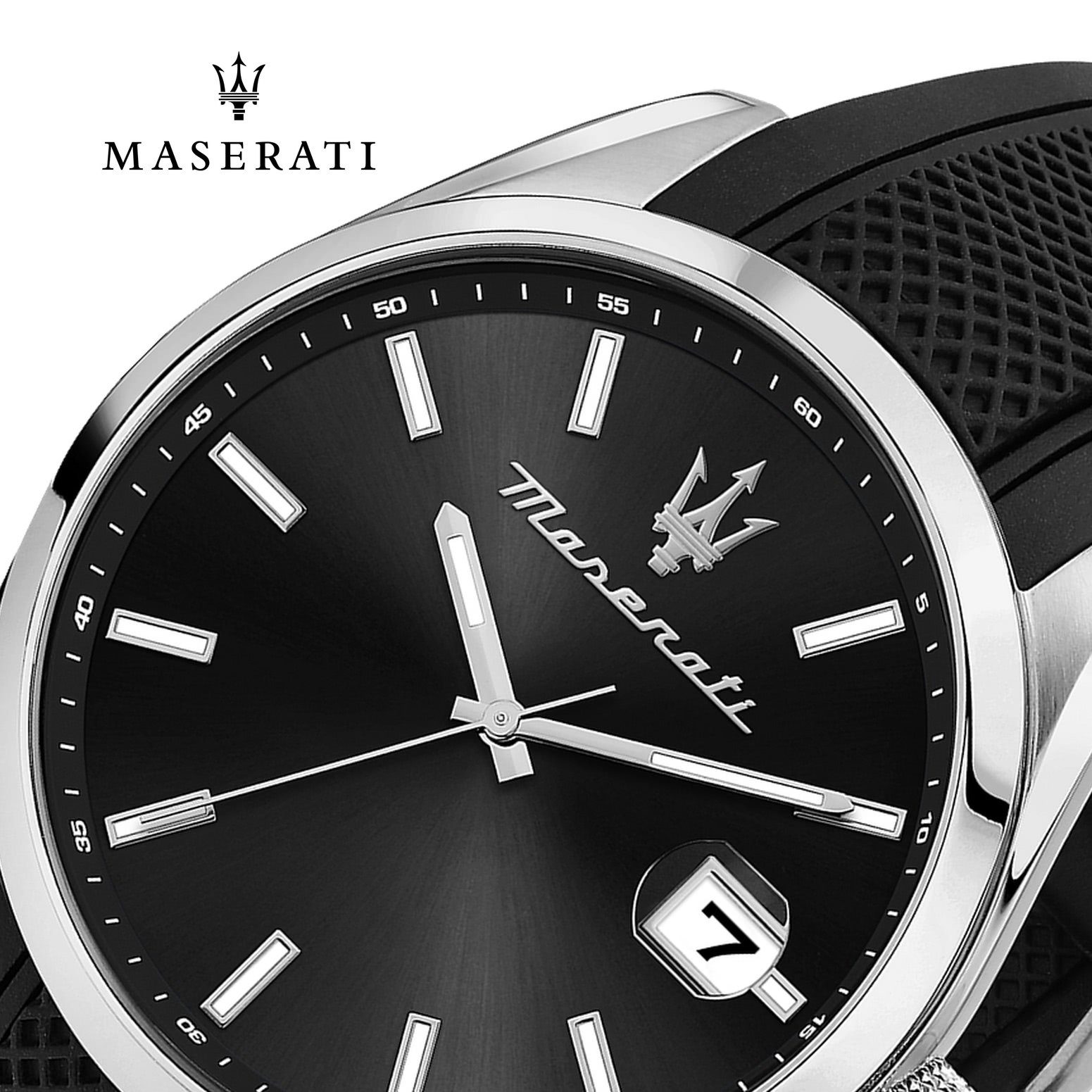 MASERATI Quarzuhr Maserati Herrenuhr Attrazione, (Analoguhr), Herrenuhr rund, groß (ca. 43mm) Silikonarmband, Made-In Italy