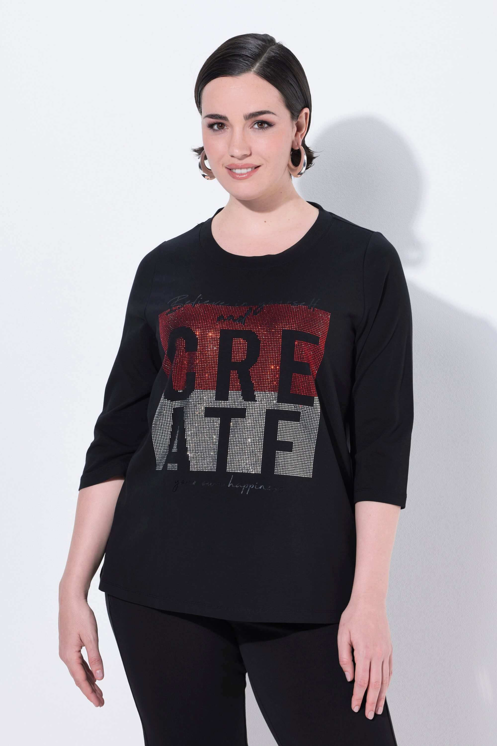 Ulla Popken T-Shirt T-Shirt Schriftmotiv Rundhals günstig online kaufen