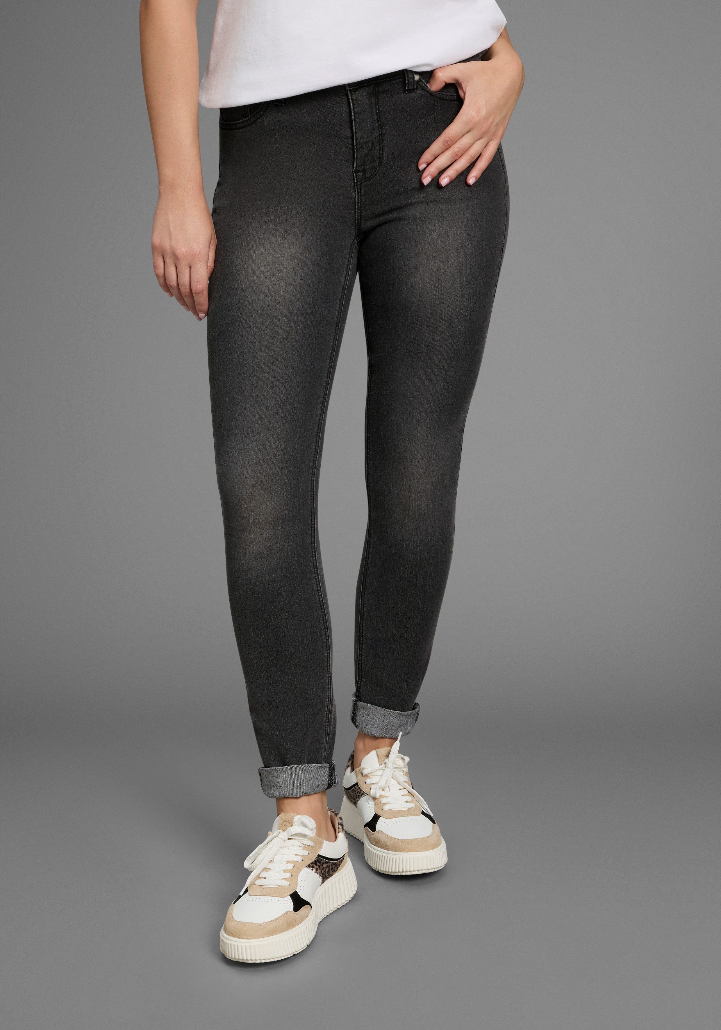 Arizona Slim-fit-Jeans Shaping enge Passform, Röhrenjeans, Used-Look-Waschung, hohe Leibhöhe