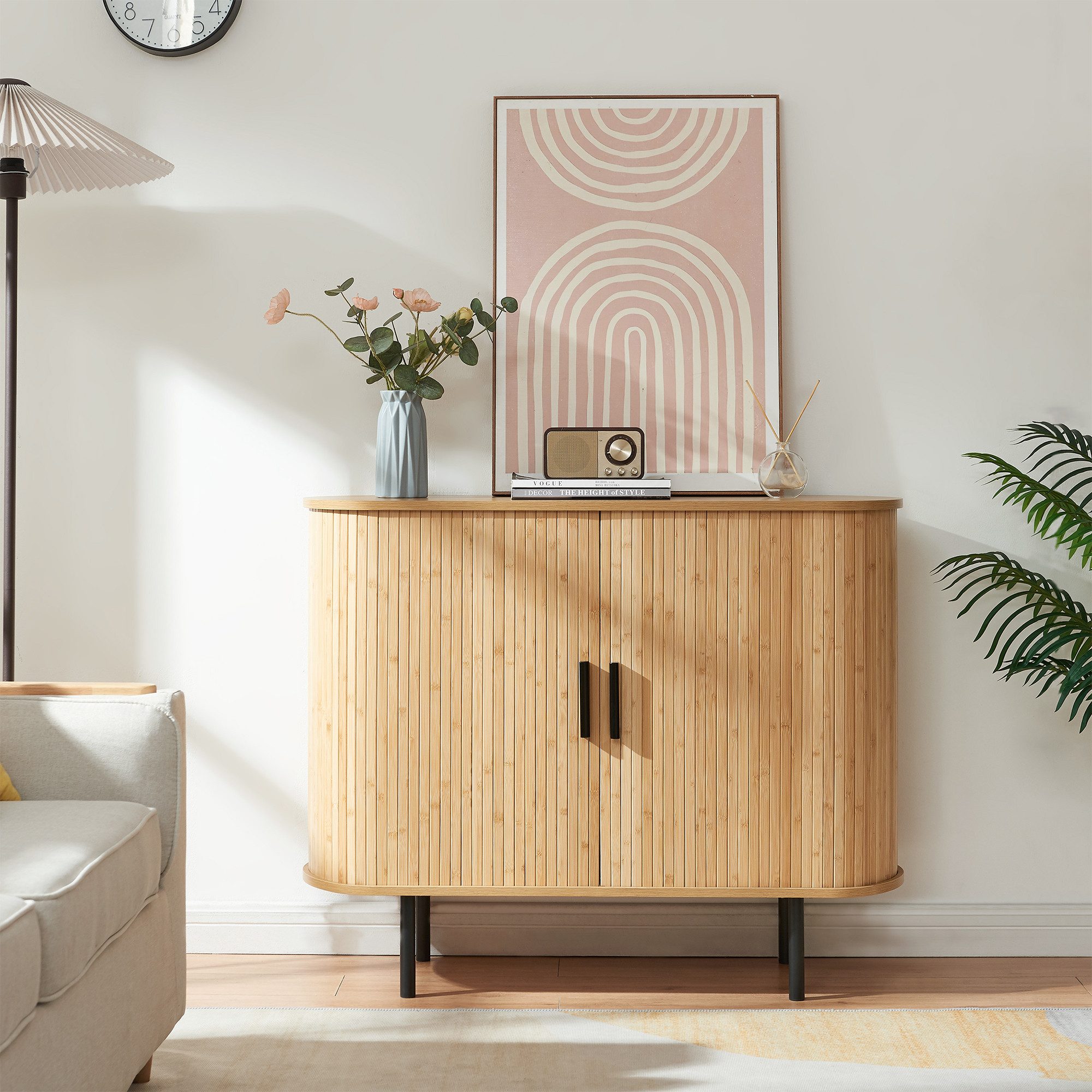 en.casa Mehrzweckschrank »Tvedestrand« mit 2 Türen 100 x 40 x 80 cm Natur / Schwarz