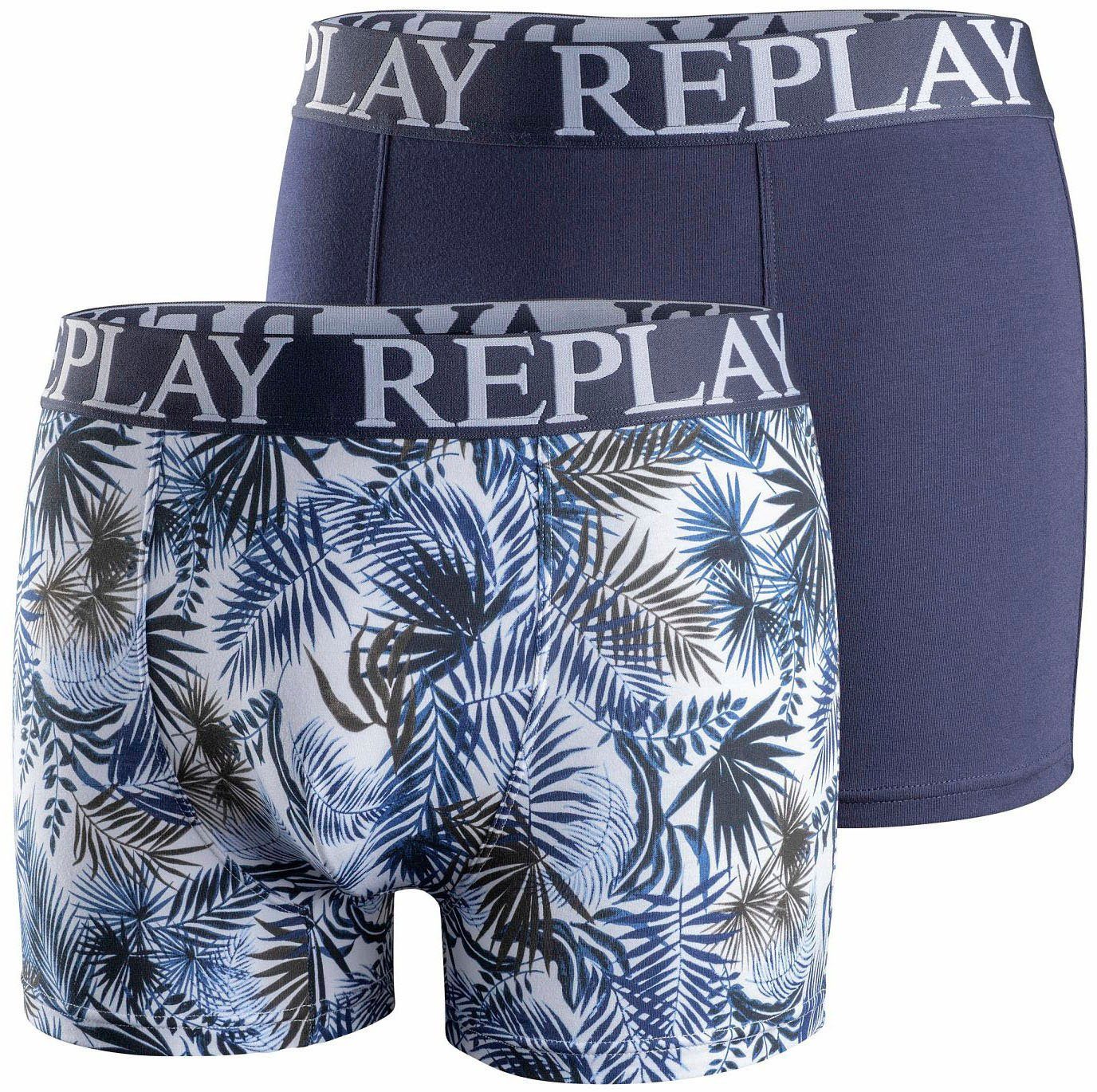 Replay Boxershorts BOXER Style 7 T/C Foliage 2pcs box (Packung, 2er-Pack) mit großen Logoschriftzug am elastischen Bund