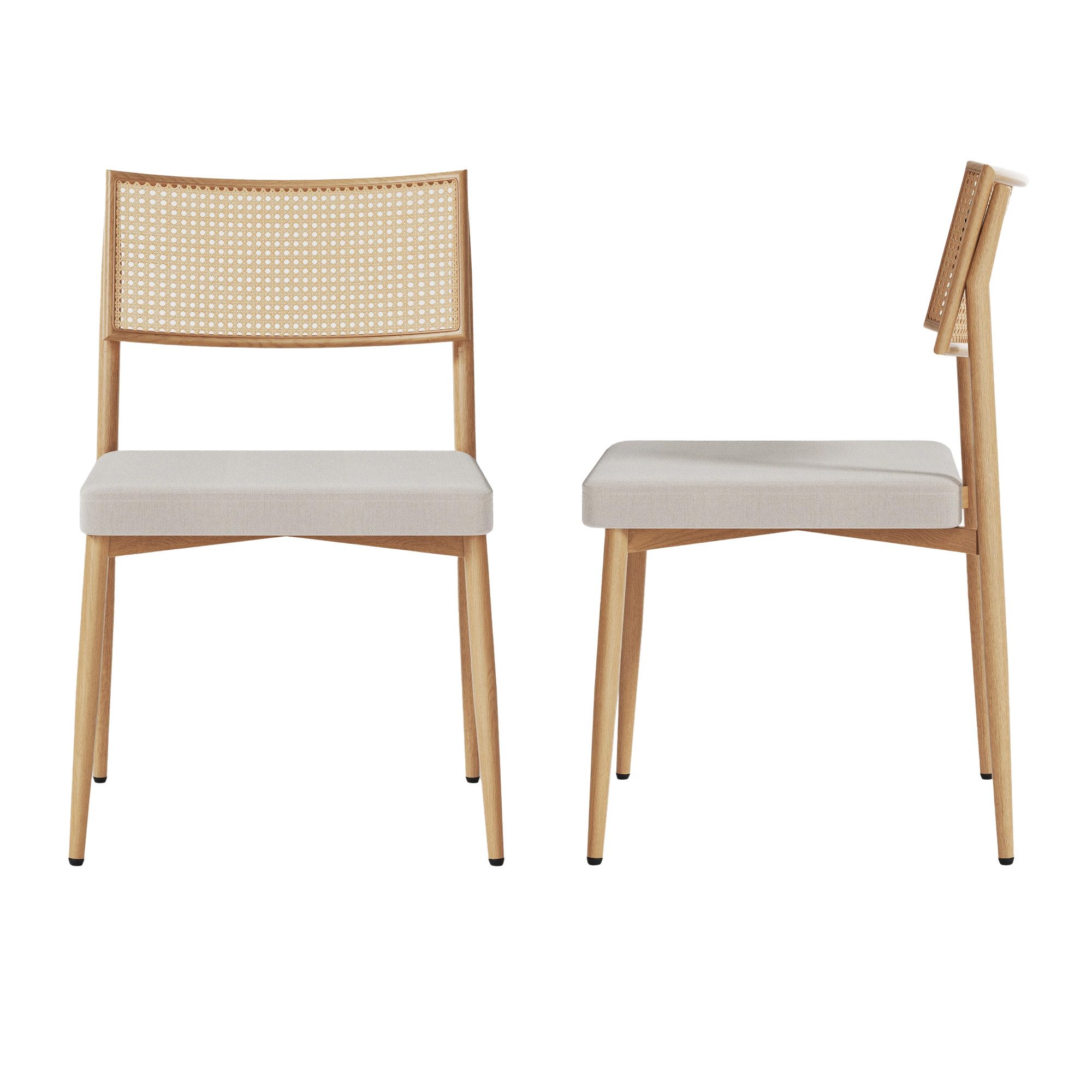 en.casa Esszimmerstuhl (Set, 2 St), »Jördfjok« mit Metallgestell Textilbezug Rattanoptik/Beige