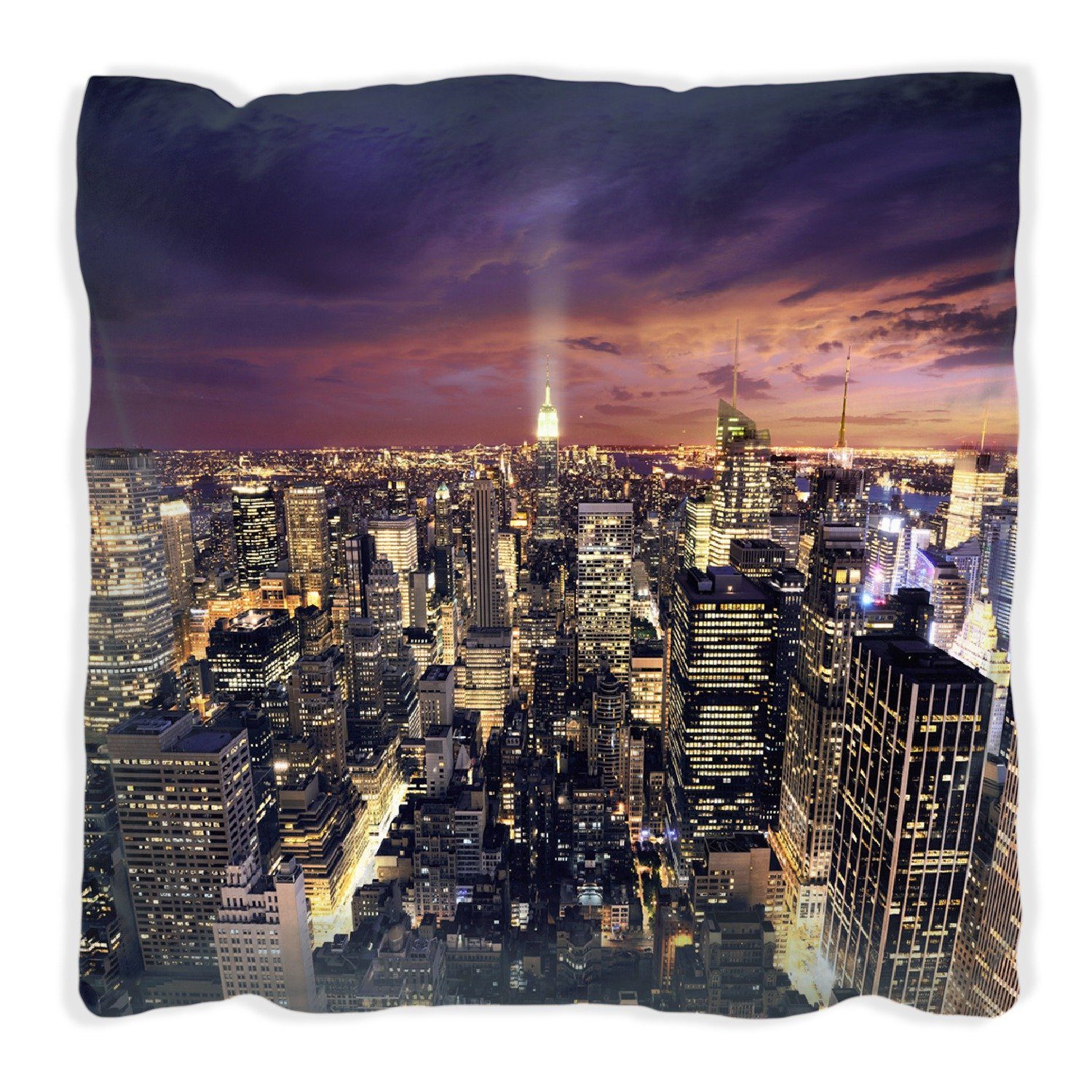 Wallario Dekokissen New York Panoramablick Nacht Stadt, - handgenäht über die bei