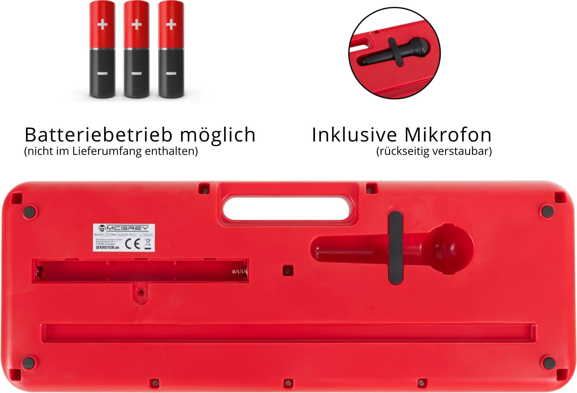McGrey Spielzeug-Musikinstrument KK-2501 Kinderkeyboard Rot, mit 4 Klangfarben, 4 Begleitrhythmen - 10 Demosongs & Aufnahmefunktion
