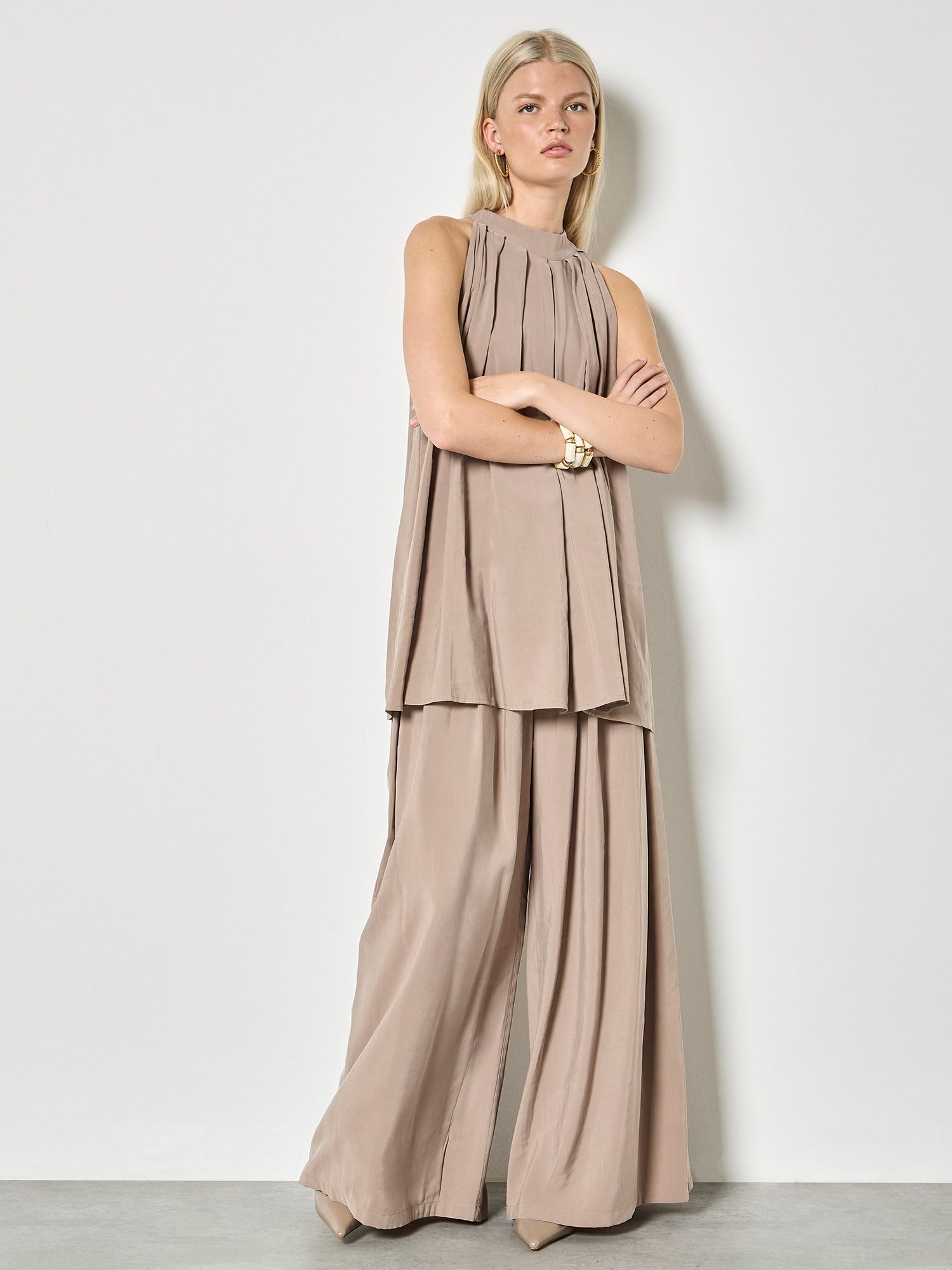 Apricot Palazzohose Plissee-Hose mit weitem Bein