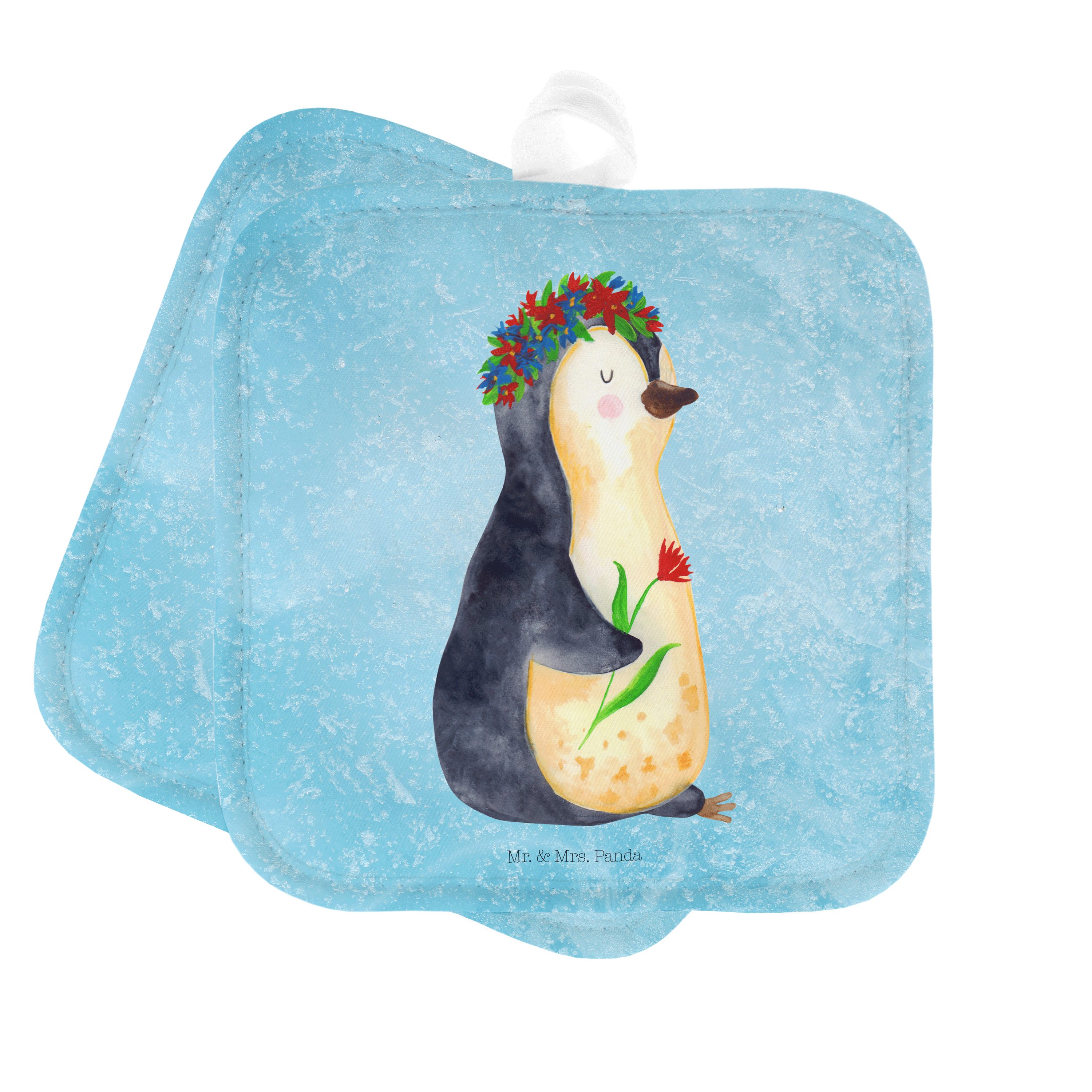 Eisblau Mrs. Mr. & Topflappen Blumenkranz - - Panda (1-tlg) Pinguin Ofenhandschuh, Blumenliebe, Geschenk,